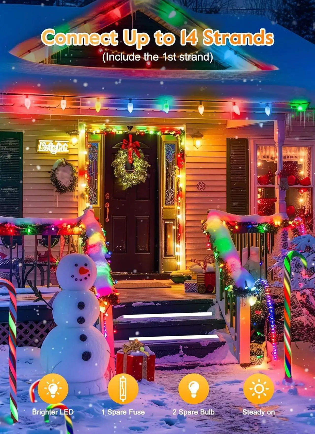 Alt view image 5 of 7 - C9 LED Christmas Lights Outdoor, 100 Feet C9 String Lights with 50 Shatterproof C9 Bulbs, Waterproof Connectable Christmas Tree Lights for Outside Roofline Patio Xmas Decorations, Multicolor