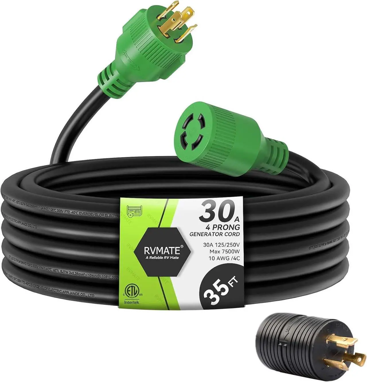 Main image of 30 Amp Generator Cord 4 Prong 35 Feet, NEMA L14-30P/L14-30R, 125/250V Up to 7500W 10 Gauge SJTW Generator Extension Cord, ETL Listed