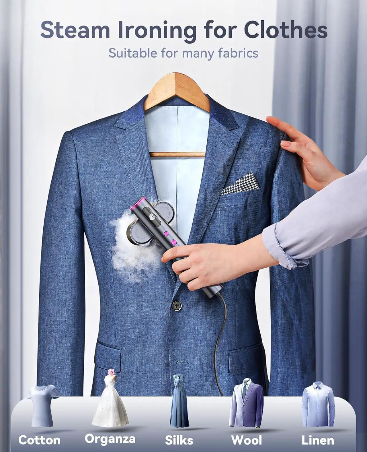 Alt view image 5 of 7 - Travel Steamer for Clothes,100-220V Portable Steamer,15s Heat Up,Steamer  Iron 2 In 1, Travel Size Garment Steamer,Large Ceramic Heat Panel,for Global  Europe Traveling