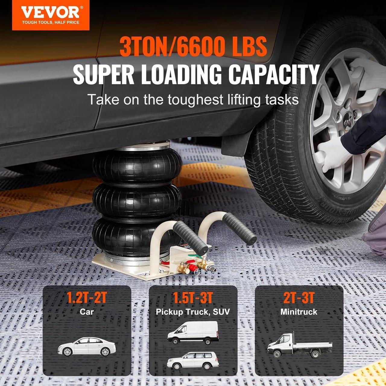 Alt view image 2 of 7 - Air Jack, 3 Ton/6600 lbs Triple Bag Air Jack, Airbag Jack with Six Steel Pipes, Lift up to 17.7 inch/450 mm, 3-5 s Fast Lifting Pneumatic Jack, with Short Handles for Car Repair