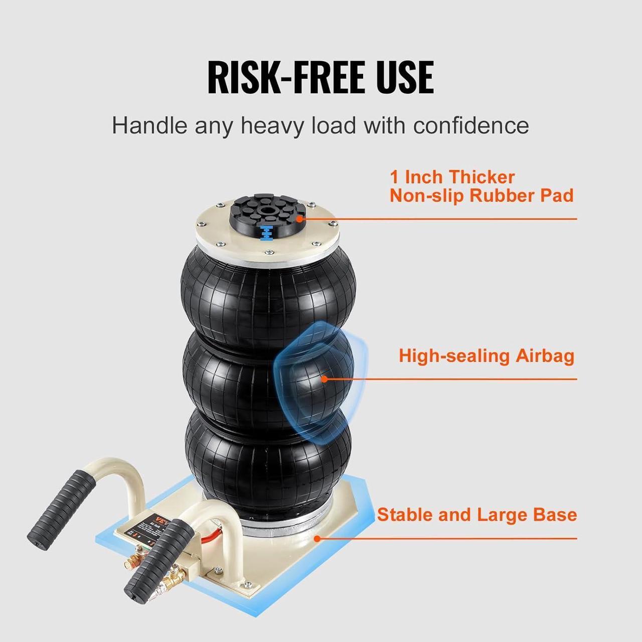 Alt view image 6 of 7 - Air Jack, 3 Ton/6600 lbs Triple Bag Air Jack, Airbag Jack with Six Steel Pipes, Lift up to 17.7 inch/450 mm, 3-5 s Fast Lifting Pneumatic Jack, with Short Handles for Car Repair