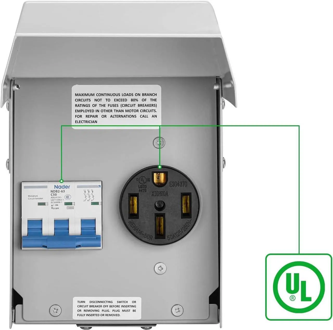 Alt view image 2 of 7 - 50 Amp Temporary RV Power Outlet with Breaker, Briidea Outdoor Breaker Box with NEMA 3R Waterproof Enclosure, Prewired, Five Pre-Reserving Holes for Easy Installation