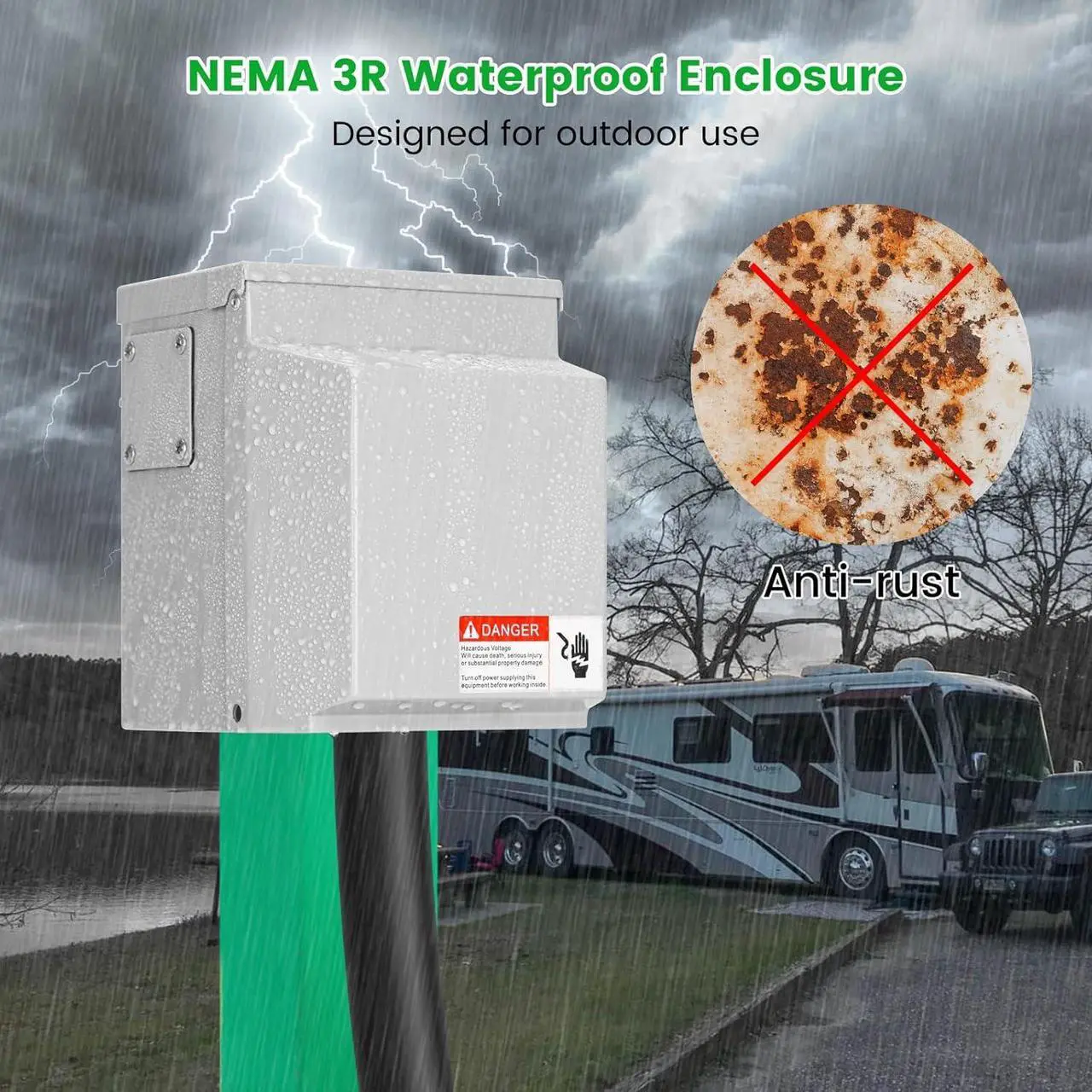Alt view image 3 of 7 - 50 Amp Temporary RV Power Outlet with Breaker, Briidea Outdoor Breaker Box with NEMA 3R Waterproof Enclosure, Prewired, Five Pre-Reserving Holes for Easy Installation