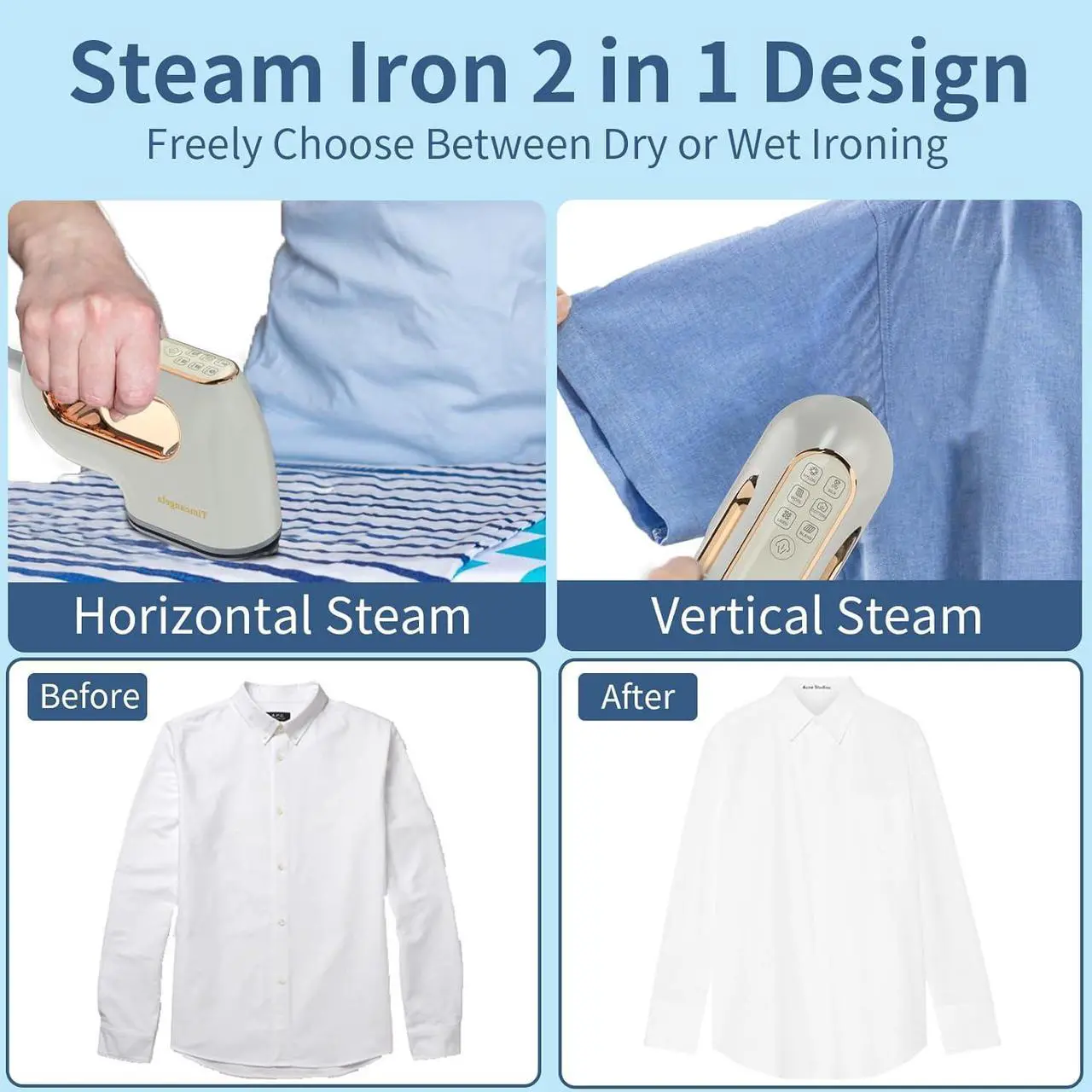 Alt view image 2 of 7 - Portable Travel Steamer Iron for Clothes: Mini Handheld Garment Steam Ironing Machine for Clothing - Professional Small Size Hand Held Traveling Fabric Steamers for Wrinkle on Dress Shirt (Gray)