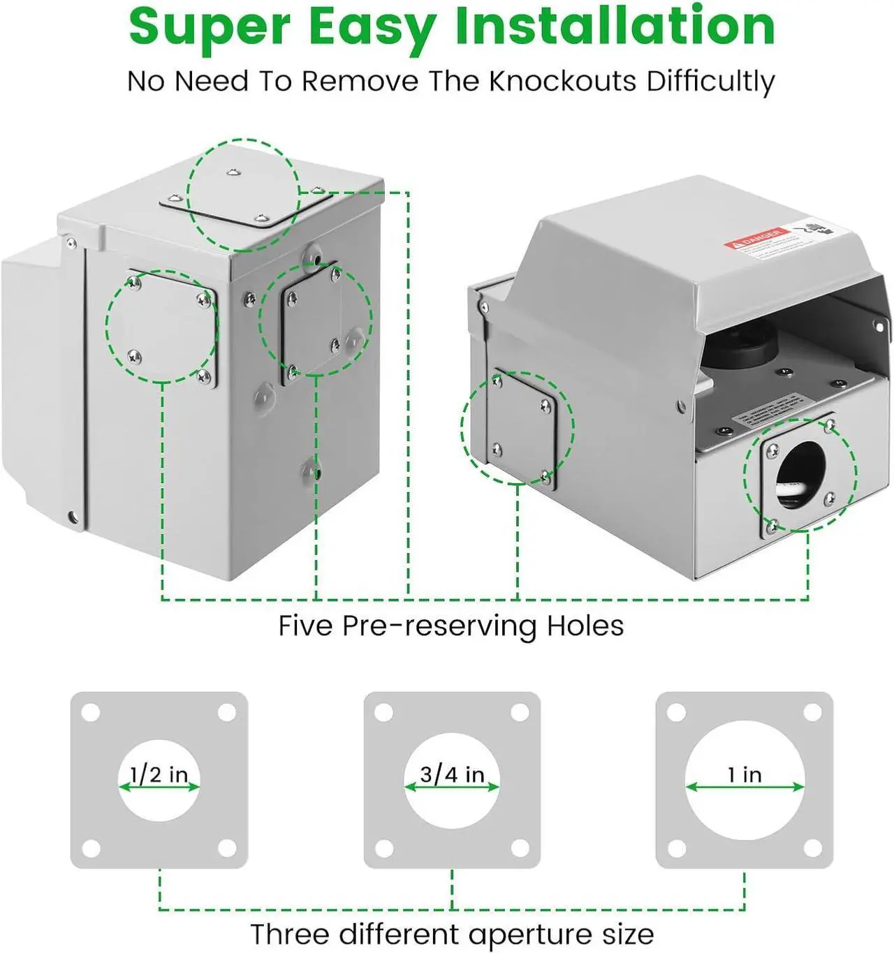 Alt view image 5 of 7 - 50 Amp Temporary RV Power Outlet with Breaker, Briidea Outdoor Breaker Box with NEMA 3R Waterproof Enclosure, Prewired, Five Pre-Reserving Holes for Easy Installation