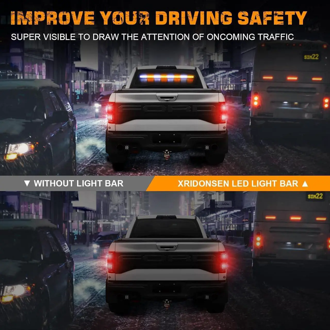 Alt view image 2 of 6 - 35 inch Traffic Advisor Light Bar 48 LED Strobe Lights Amber White Emergency Safety Warning Lights Front/Rear Window w/Display Controller for Construction Vehicles plow/Tow Trucks Wreckers