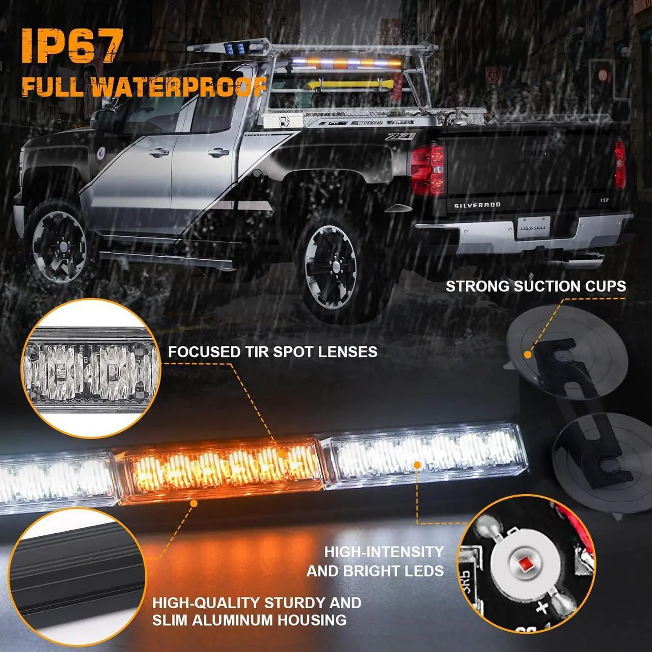 Alt view image 3 of 6 - 35 inch Traffic Advisor Light Bar 48 LED Strobe Lights Amber White Emergency Safety Warning Lights Front/Rear Window w/Display Controller for Construction Vehicles plow/Tow Trucks Wreckers