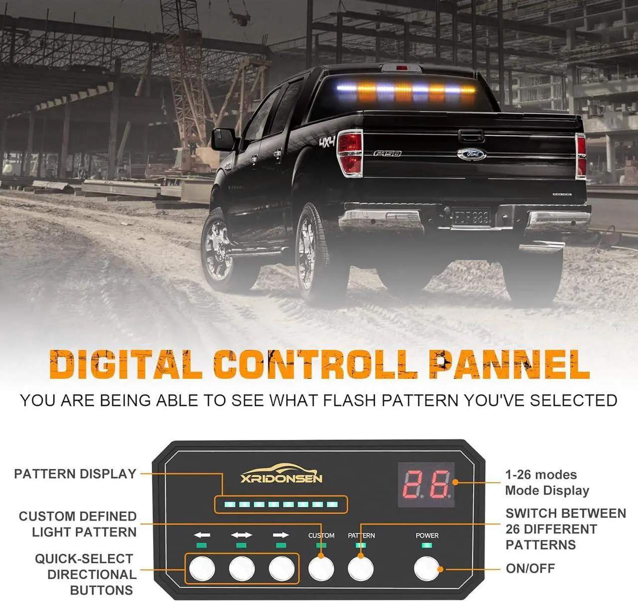 Alt view image 4 of 6 - 35 inch Traffic Advisor Light Bar 48 LED Strobe Lights Amber White Emergency Safety Warning Lights Front/Rear Window w/Display Controller for Construction Vehicles plow/Tow Trucks Wreckers