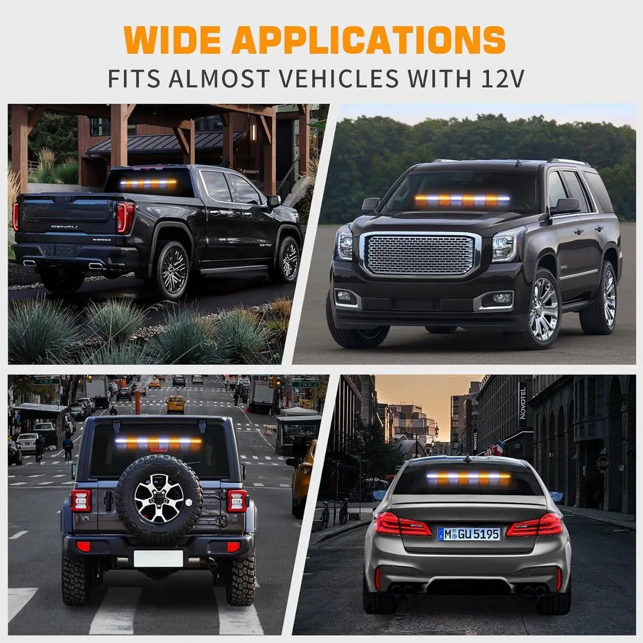 Alt view image 6 of 6 - 35 inch Traffic Advisor Light Bar 48 LED Strobe Lights Amber White Emergency Safety Warning Lights Front/Rear Window w/Display Controller for Construction Vehicles plow/Tow Trucks Wreckers