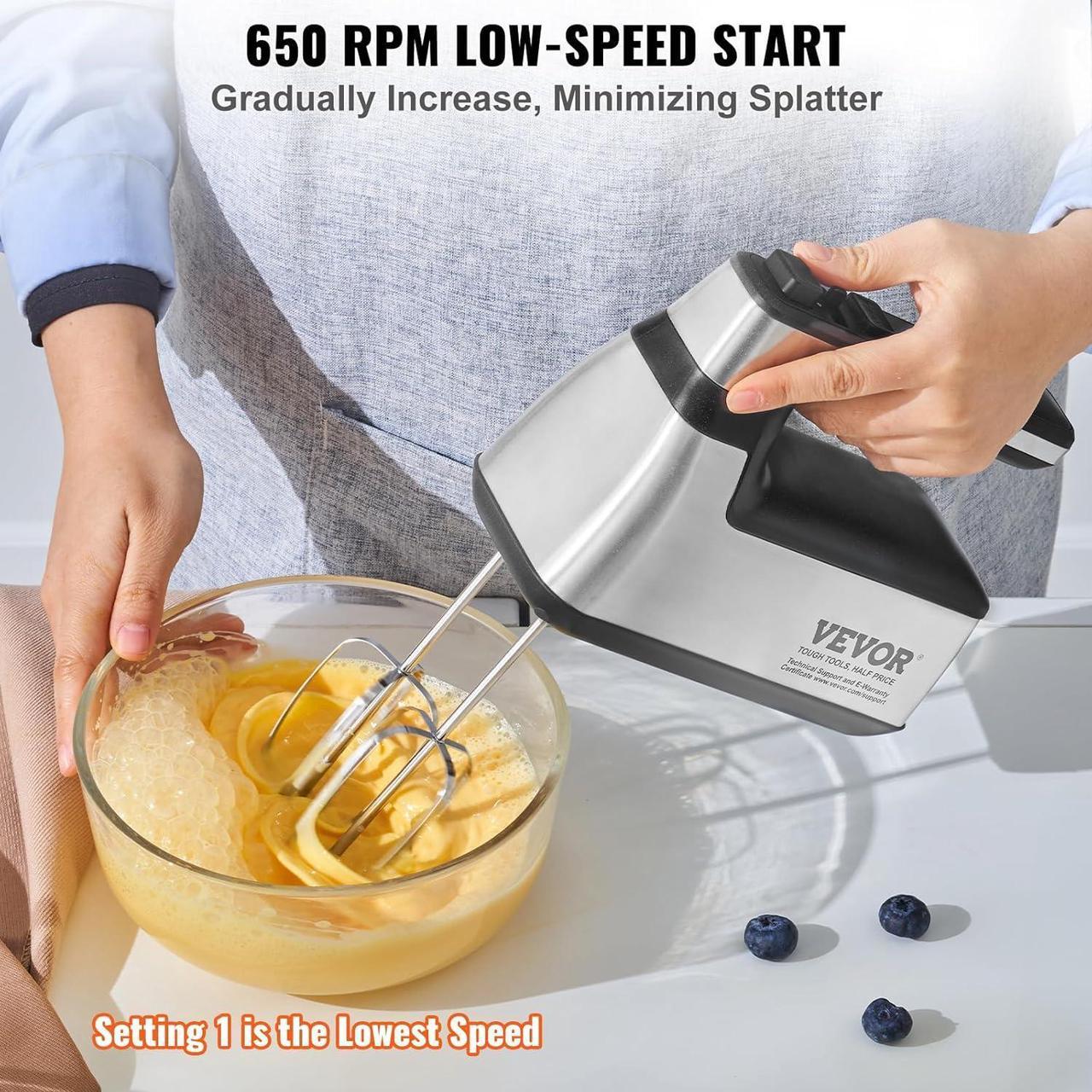 Alt view image 5 of 7 - Cordless Electric Hand Mixer,100W, Continuously Variable Electric Handheld Mixer, with Turbo Boost Beaters Dough Hooks Storage Bag, Baking Supplies for Whipping Mixing Egg Cookie Cake Cream