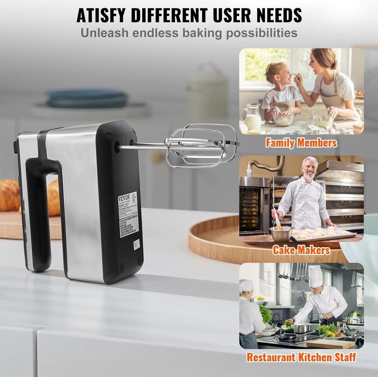 Alt view image 6 of 7 - Cordless Electric Hand Mixer,100W, Continuously Variable Electric Handheld Mixer, with Turbo Boost Beaters Dough Hooks Storage Bag, Baking Supplies for Whipping Mixing Egg Cookie Cake Cream