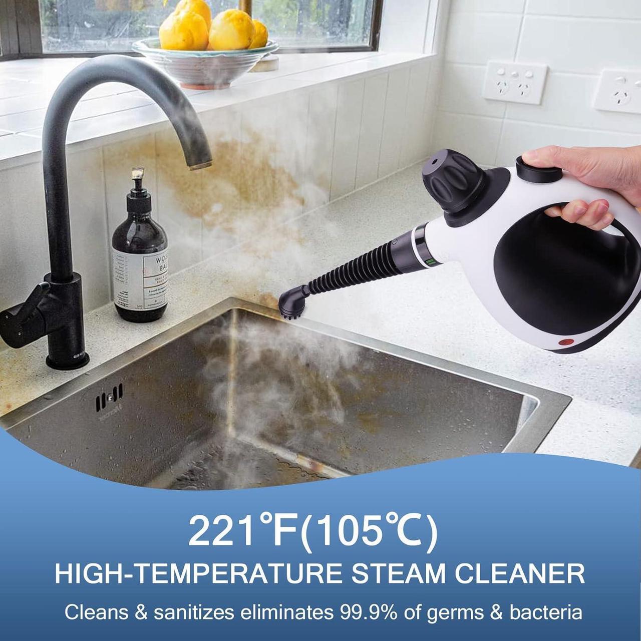 Alt view image 2 of 6 - Handheld Steam Cleaner, Steam Cleaner for Home with 10 Accessory Kit, Multipurpose Portable Upholstery Steamer Cleaning with Safety Lock to Remove Grime, Grease, and More, White