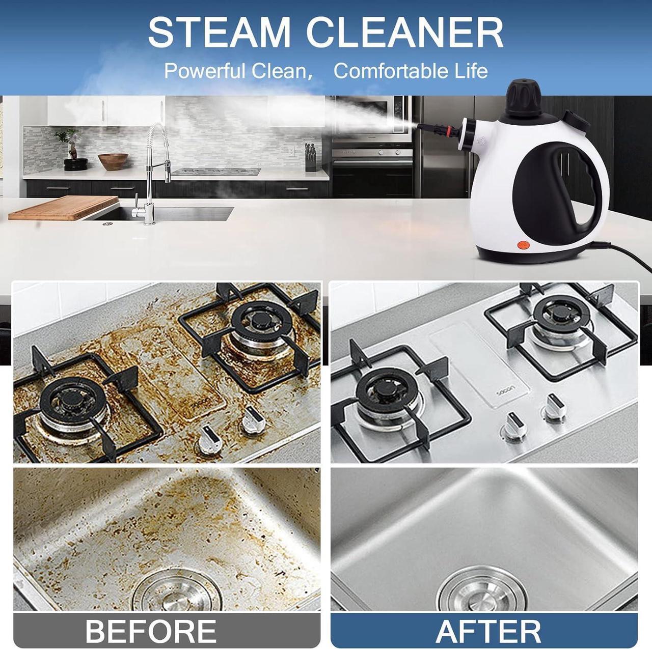 Alt view image 4 of 6 - Handheld Steam Cleaner, Steam Cleaner for Home with 10 Accessory Kit, Multipurpose Portable Upholstery Steamer Cleaning with Safety Lock to Remove Grime, Grease, and More, White