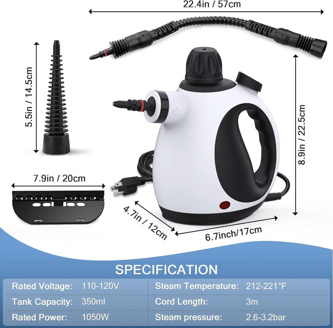 Alt view image 5 of 6 - Handheld Steam Cleaner, Steam Cleaner for Home with 10 Accessory Kit, Multipurpose Portable Upholstery Steamer Cleaning with Safety Lock to Remove Grime, Grease, and More, White