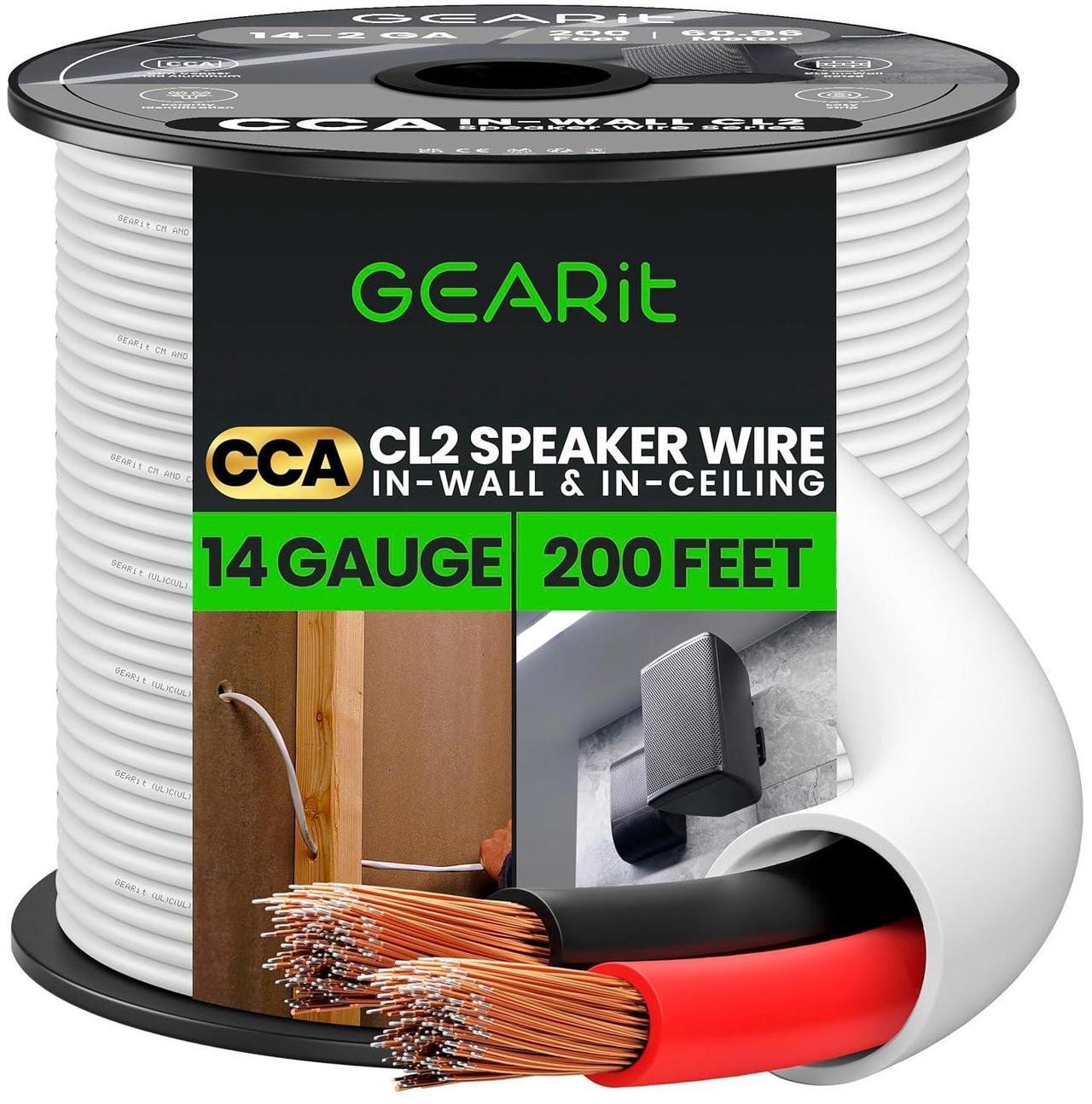 Main image of 14/2 Speaker Wire (200 Feet) 14 Gauge (Copper Clad Aluminum) - Fire Safety in Wall Rated Audio Speaker Wire Cable / CL2 Rated / 2 Conductors - CCA, 200ft