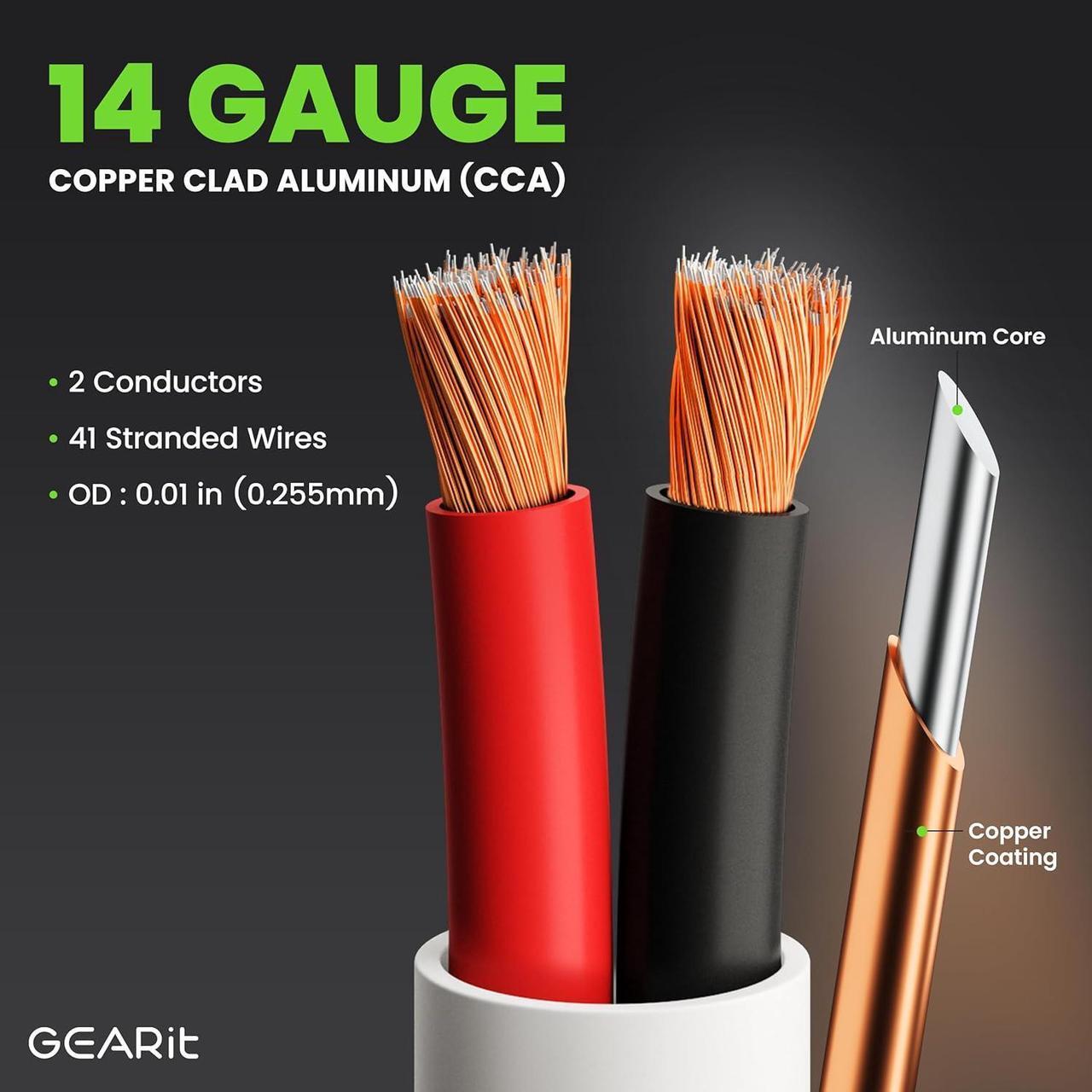 Alt view image 3 of 7 - 14/2 Speaker Wire (200 Feet) 14 Gauge (Copper Clad Aluminum) - Fire Safety in Wall Rated Audio Speaker Wire Cable / CL2 Rated / 2 Conductors - CCA, 200ft