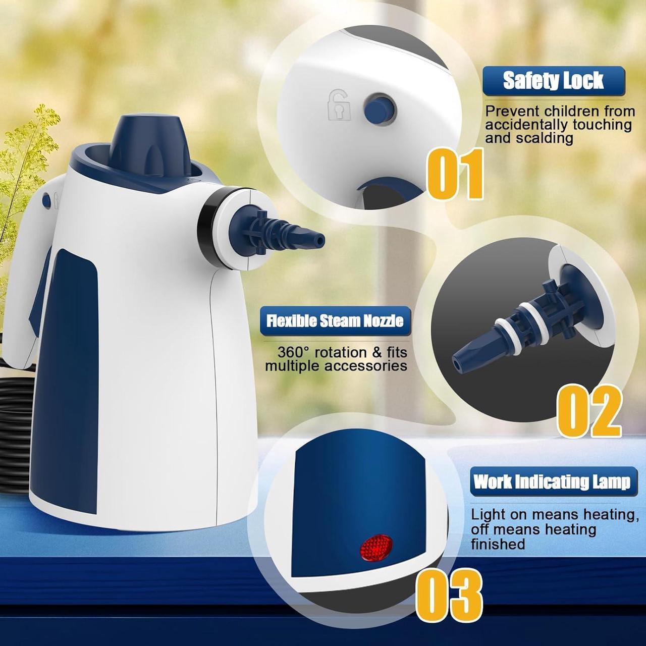 Alt view image 7 of 7 - Handheld Pressurized Steam Cleaner, Multi-Surface Steamer with 9 PCS Accessories for Cleaning,350ML Large Water Tank Multi-Purpose Steamer Upholstery Grout Steam Cleaner for Home, Floor and Furniture