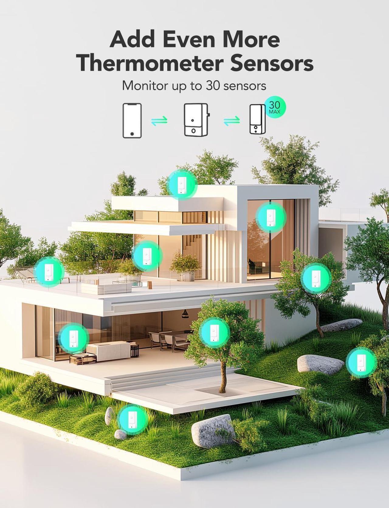 Alt view image 6 of 7 - Wi-Fi Gateway Thermometer Hygrometer H5107, Outdoor Indoor Wireless Temperature Humidity Sensor Monitor with Remote APP Notification Alert, 1312ft/400m Monitoring Range, IP 65 Waterproof