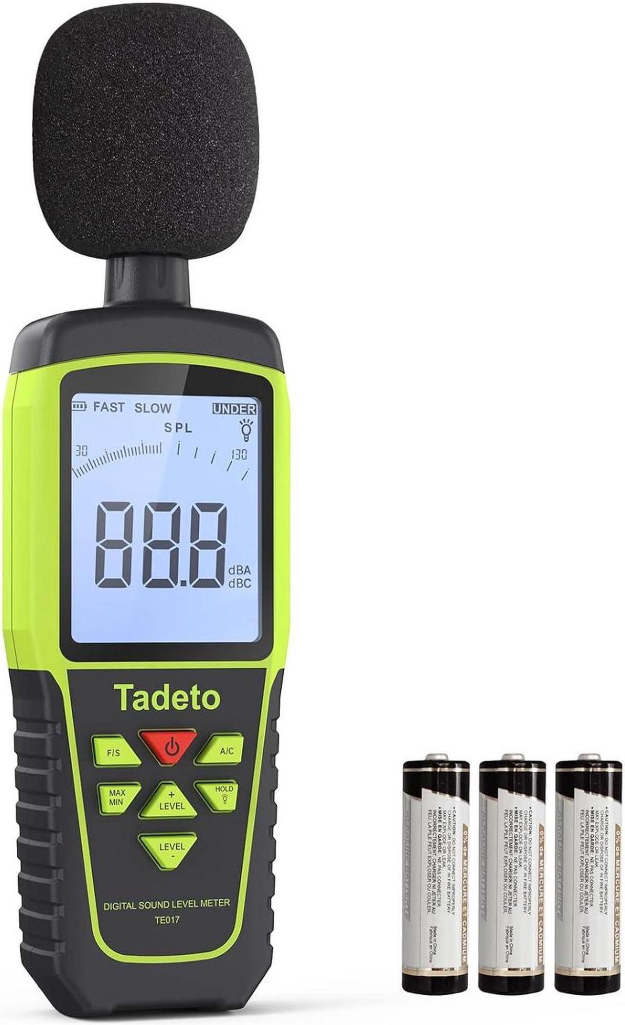 Main image of Tadeto Digital Sound Level Meter Portable SPL Meter 30dB to 130dB(5 Measurement Range) Backlight LCD Display, MAX/MIN Noise Measurement, Audible and Visual Alarms,Data Hold, A/C Mode