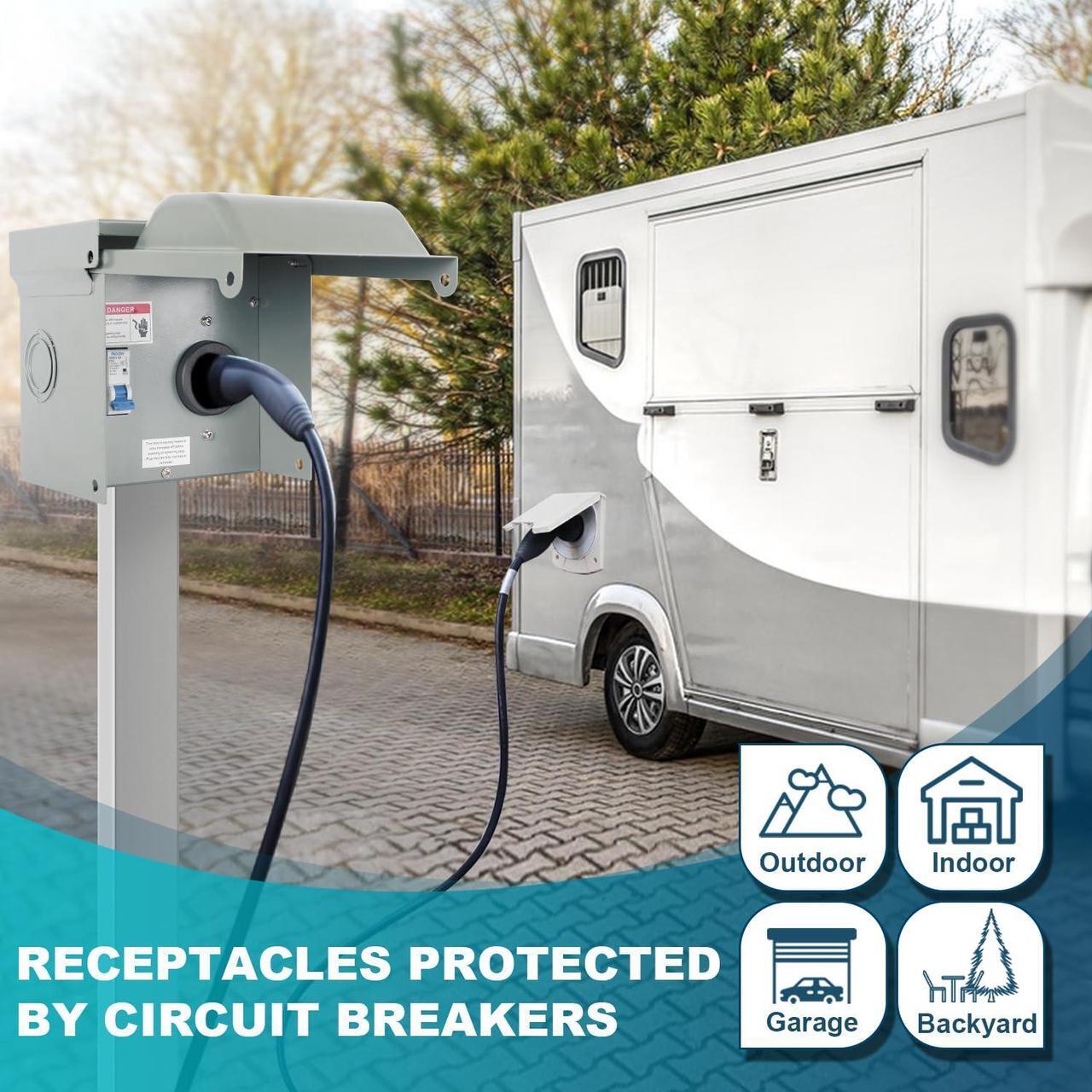 Alt view image 2 of 7 - 30 Amp RV Power Outlet Box Temporary Power Outlet with Breaker Outdoor Breaker Box Pre-Wired Electrical Panel for 125/250V RV/EV Camper Plug Trailer Motorhome Electric Car Generator