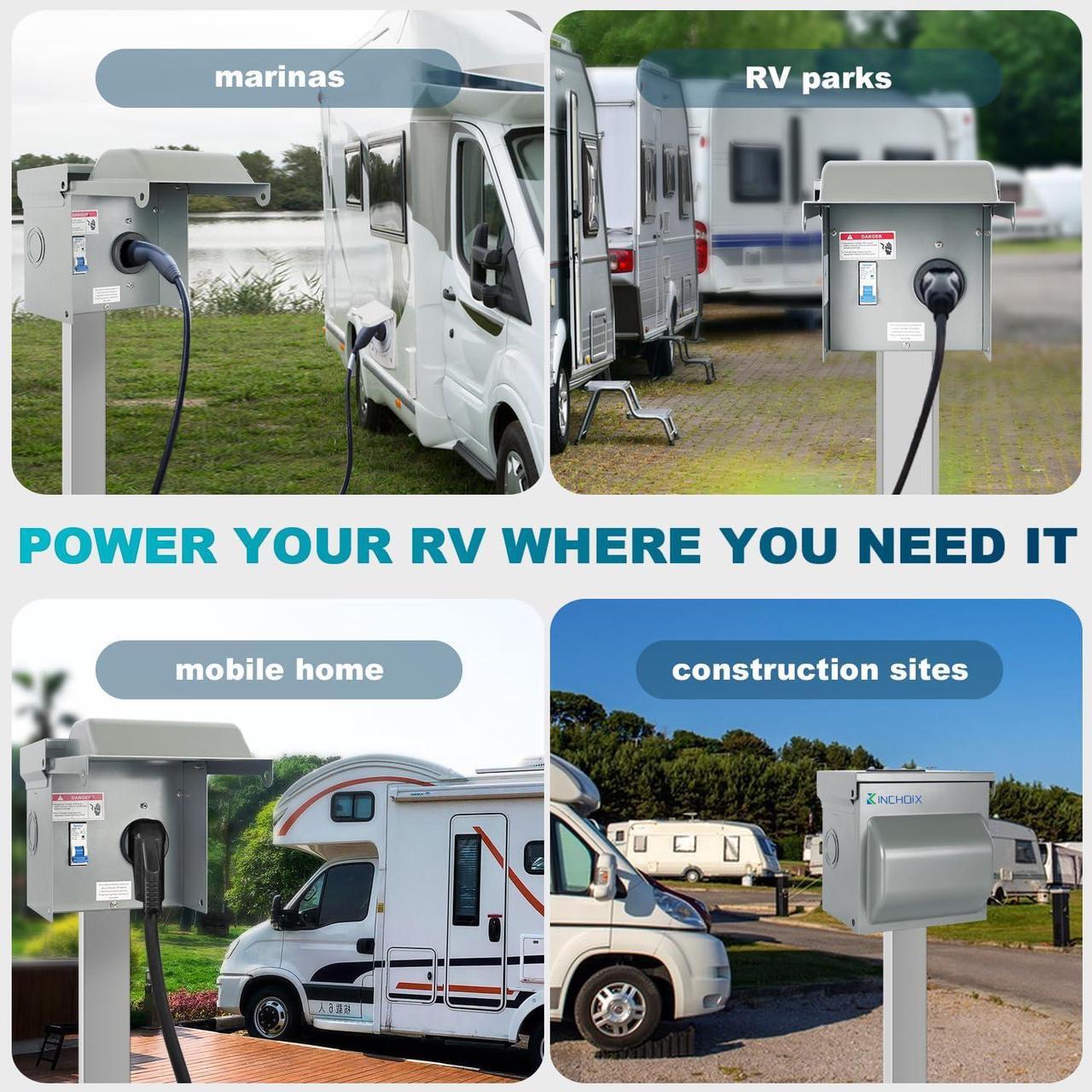 Alt view image 7 of 7 - 30 Amp RV Power Outlet Box Temporary Power Outlet with Breaker Outdoor Breaker Box Pre-Wired Electrical Panel for 125/250V RV/EV Camper Plug Trailer Motorhome Electric Car Generator