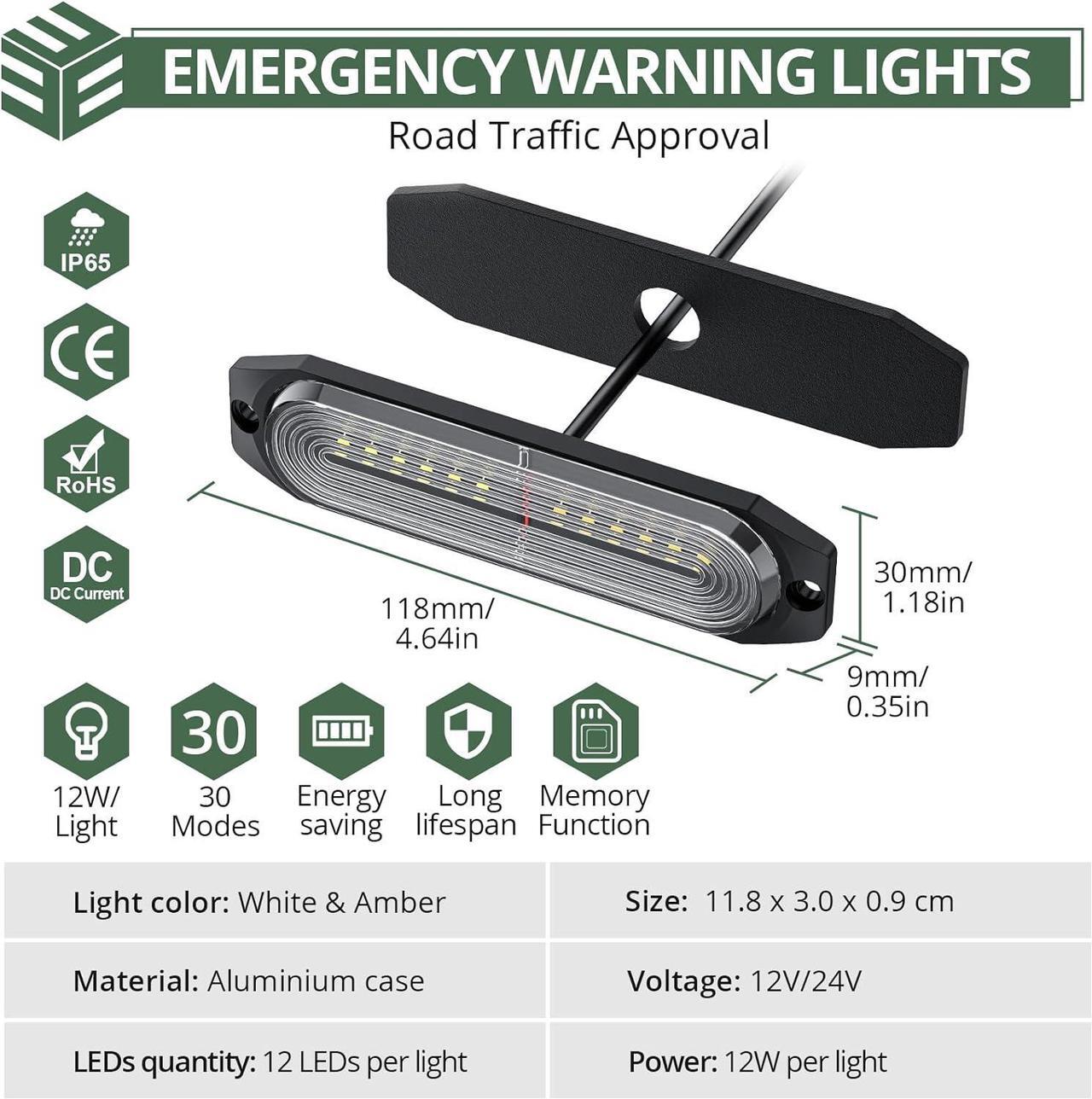 Alt view image 2 of 7 - LED Surface Mount Strobe Lights Kit,White Amber Flashing Car Truck Strobe Lights,8pcs Surface Mount Emergency Warning Flashing Strobe Lights,30 Strobe Mode,Memory Function,12V,24V,Waterproof