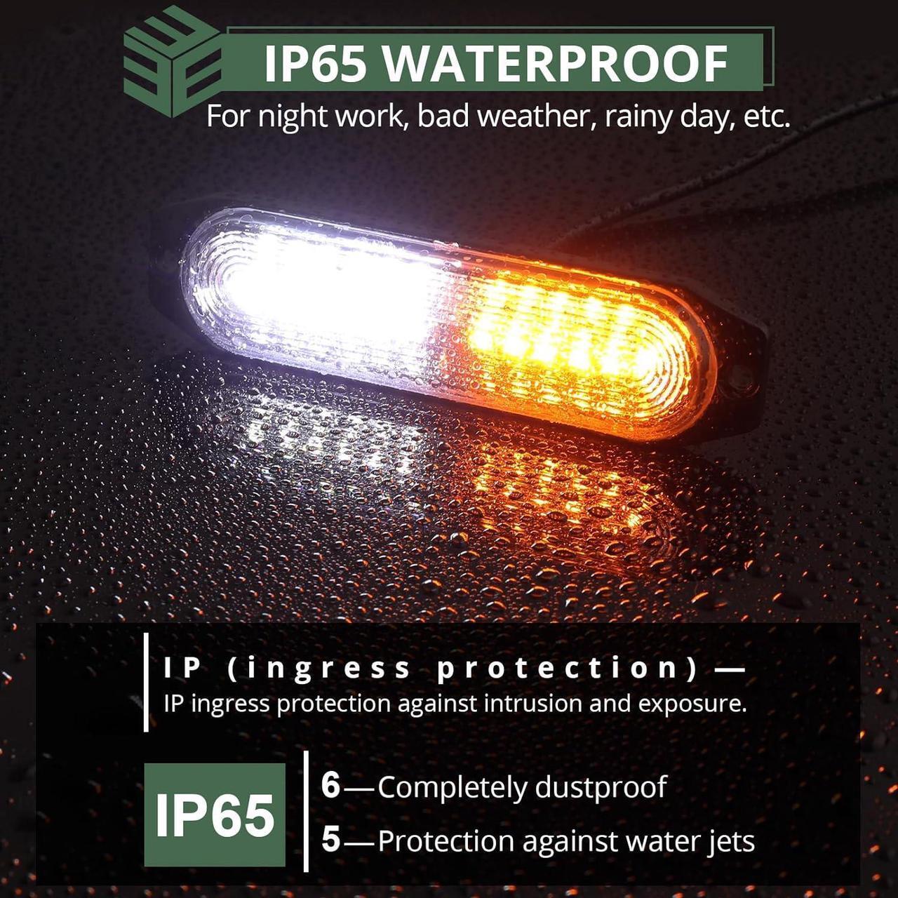 Alt view image 3 of 7 - LED Surface Mount Strobe Lights Kit,White Amber Flashing Car Truck Strobe Lights,8pcs Surface Mount Emergency Warning Flashing Strobe Lights,30 Strobe Mode,Memory Function,12V,24V,Waterproof