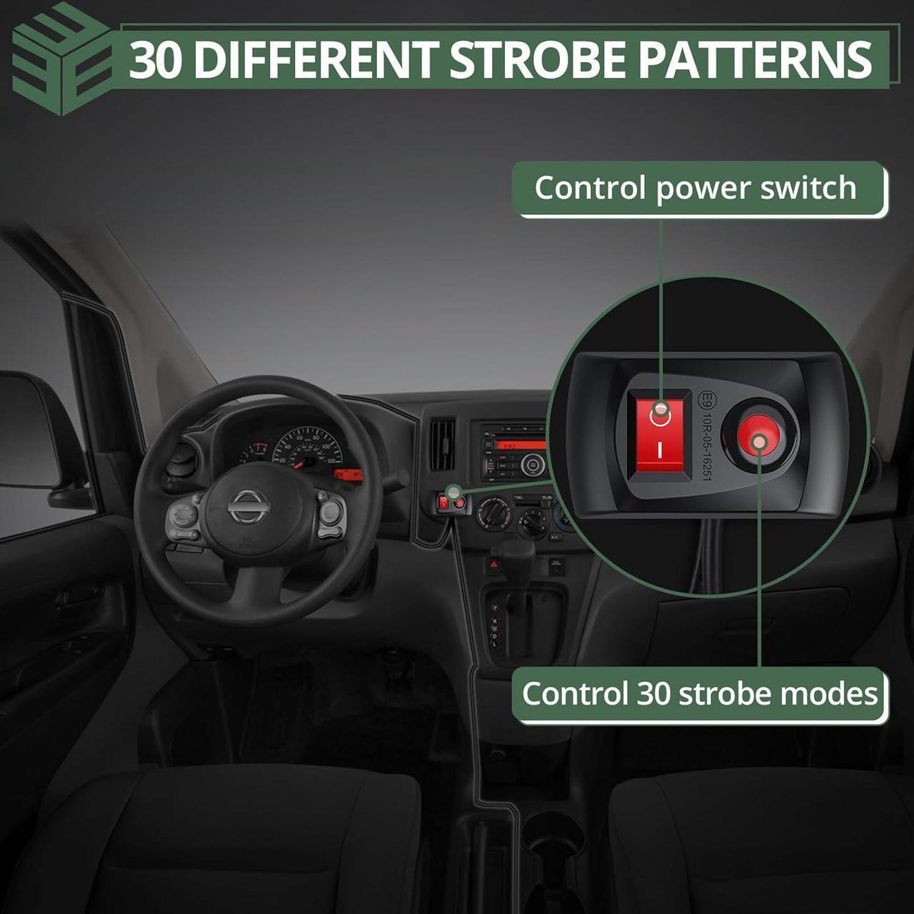Alt view image 5 of 7 - LED Surface Mount Strobe Lights Kit,White Amber Flashing Car Truck Strobe Lights,8pcs Surface Mount Emergency Warning Flashing Strobe Lights,30 Strobe Mode,Memory Function,12V,24V,Waterproof