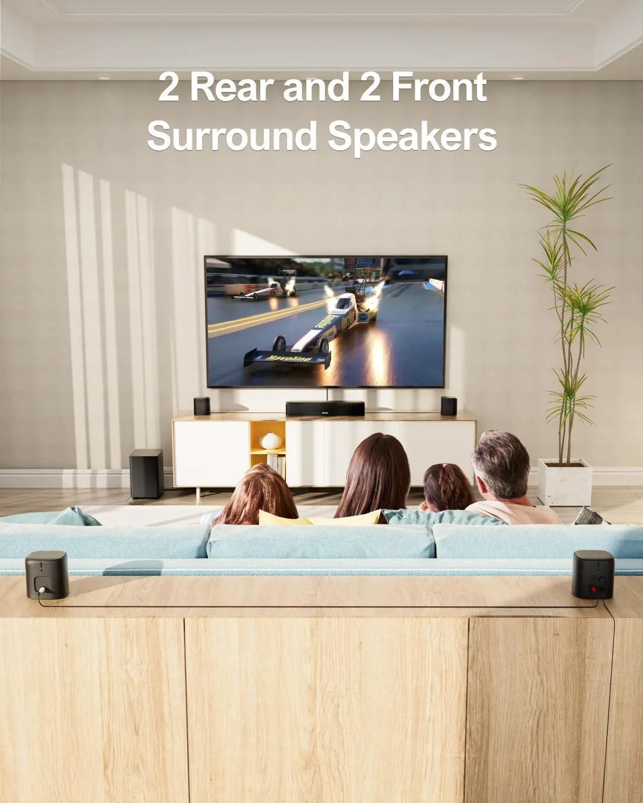 Alt view image 3 of 7 - 7.1ch Virtual Surround Sound Bar, Sound Bar for Smart TV with 4 Surround Speakers, Peak Power 330W, Surround Sound System for TV, App Control, TV Soundbar with Subwoofer, Opt/AUX/BT, Aura A40