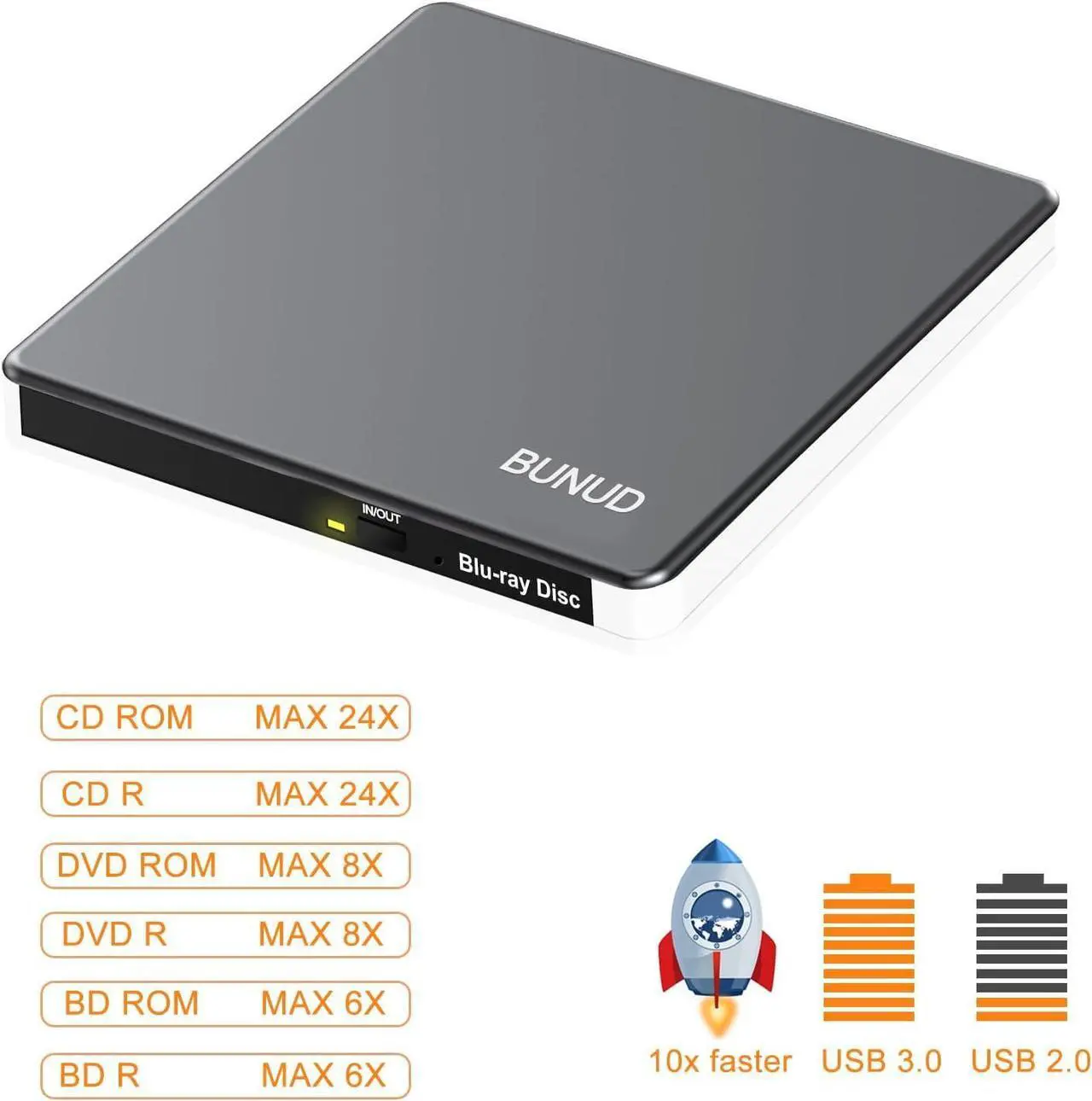 Alt view image 5 of 7 - External Blu Ray CD DVD Drive, USB 3.0 Type C Blu ray Burner BD Player Read/Write Portable Bluray Drive Slim Optical Blue Ray CD DVD Reader for Laptop PC Windows 11 MacBook Pro Air Desktop Linux OS