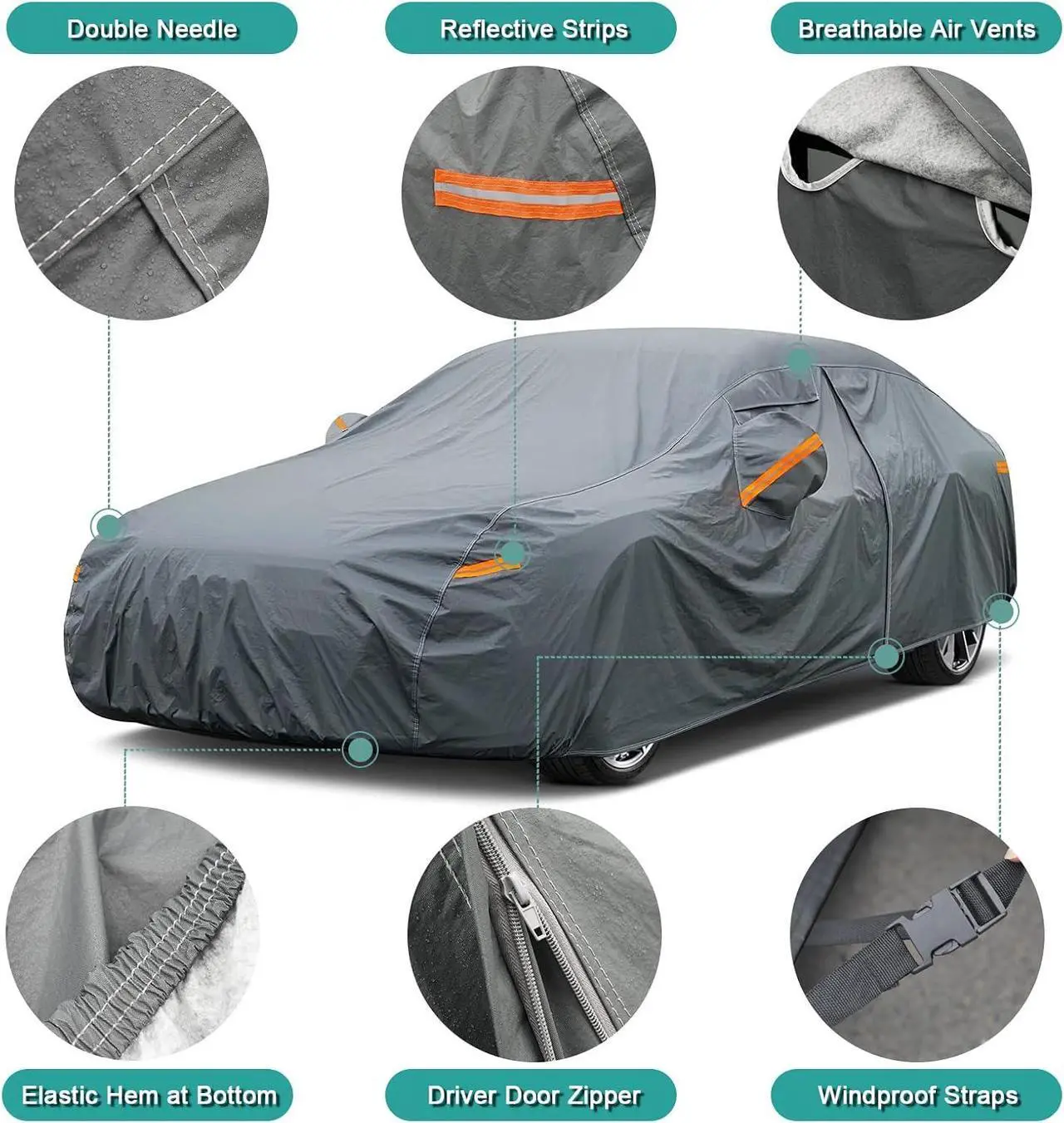Alt view image 3 of 7 - 16 Layers SUV Car Cover Waterproof All Weather Heavy Duty, Universal Fit Subaru CrossTrek, Audi Q3, Kia Soul/Seltos, Honda Element, Hyundai Kona, Nissan Kicks, Toyota CHR, vw Taos etc.