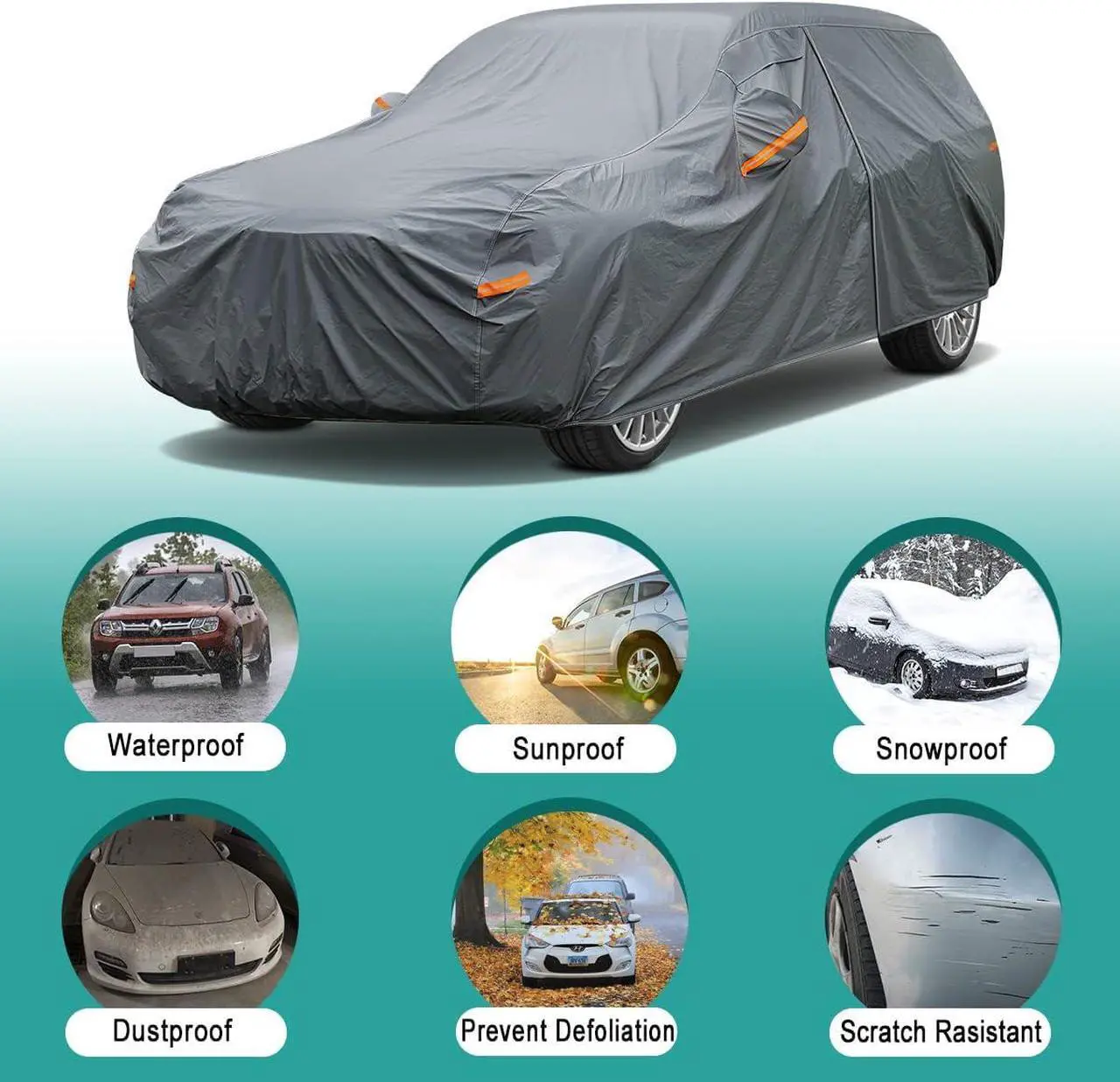 Alt view image 4 of 7 - 16 Layers SUV Car Cover Waterproof All Weather Heavy Duty, Universal Fit Subaru CrossTrek, Audi Q3, Kia Soul/Seltos, Honda Element, Hyundai Kona, Nissan Kicks, Toyota CHR, vw Taos etc.