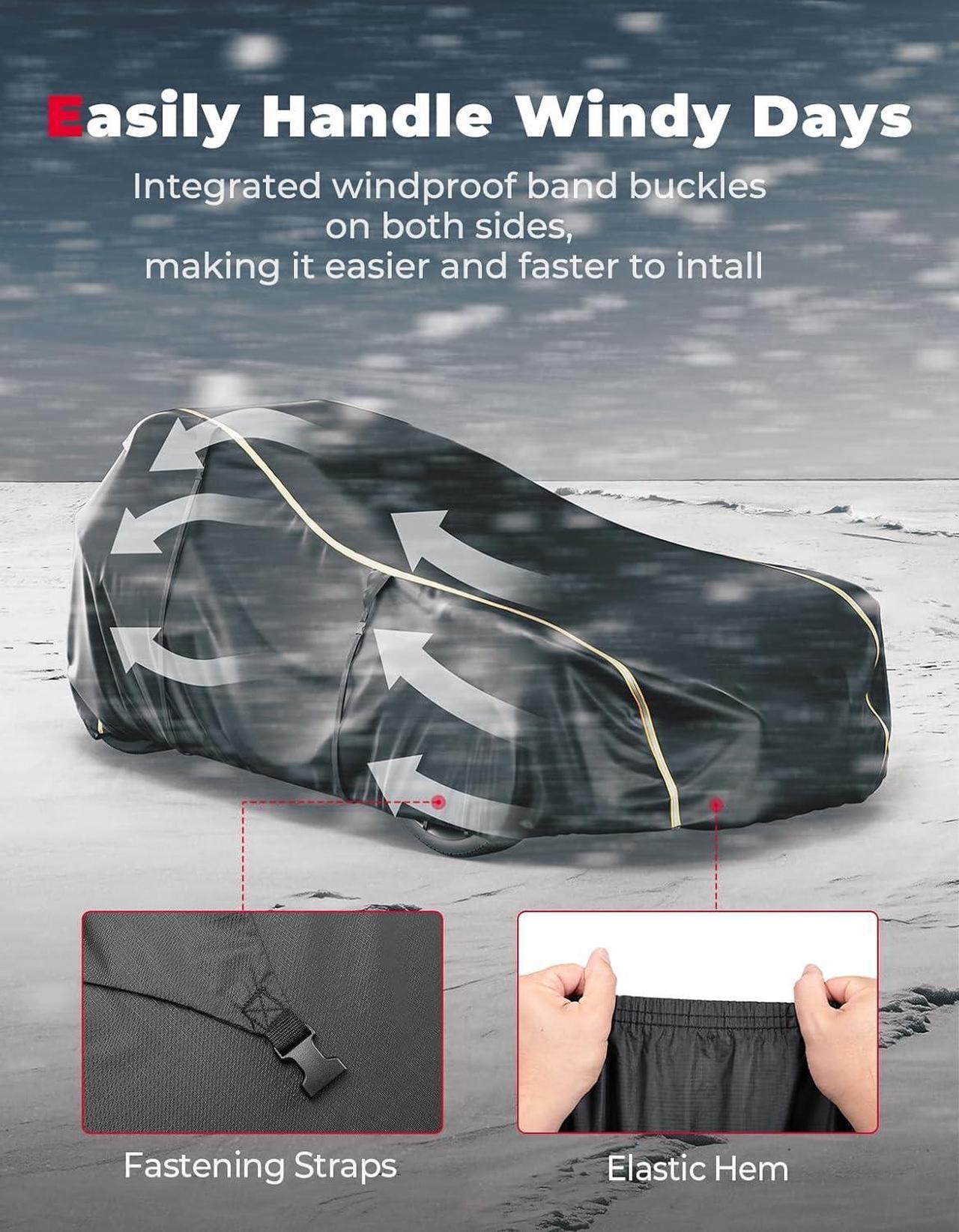 Alt view image 4 of 7 - Full Cover Compatible with Polaris Slingshot with Roof 2023 2024 S SL SLR R ROUSH Edition Waterproof Windproof All Weather Protection Covers with Reflective Strips for Slingshot Accessories