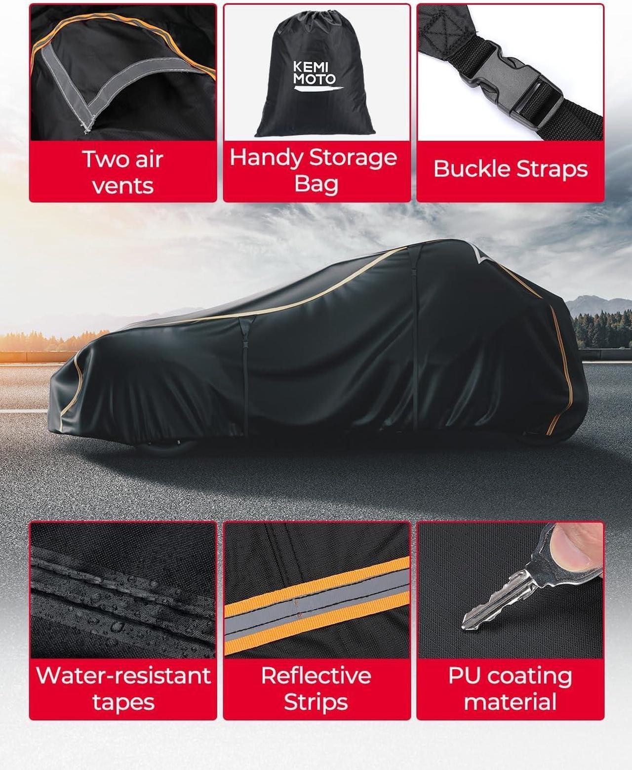 Alt view image 5 of 7 - Full Cover Compatible with Polaris Slingshot with Roof 2023 2024 S SL SLR R ROUSH Edition Waterproof Windproof All Weather Protection Covers with Reflective Strips for Slingshot Accessories