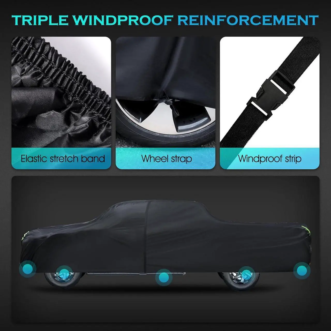 Alt view image 7 of 7 - Truck Car Cover Waterproof All Weather Full Outdoor Pickup Truck Cover Rain UV Protection, Size T2 Universal Fit for Ford F150 Chevy Silverado Dodge Ram 1500. (Fit Truck Length 221 to 228 inch)