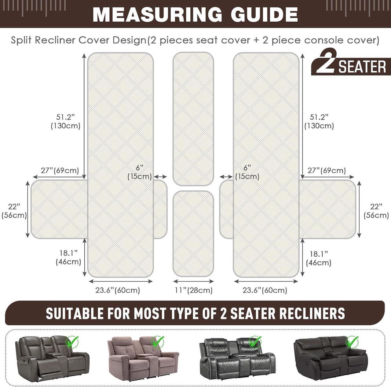 Alt view image 5 of 7 - Loveseat Recliner Cover with Center Console, 100% Waterproof Pet Cover for Dual Recliner with Straps Design, Split Reclining Loveseat Cover Furniture Pet&Kids Protector (2 Seater, Chocolate)