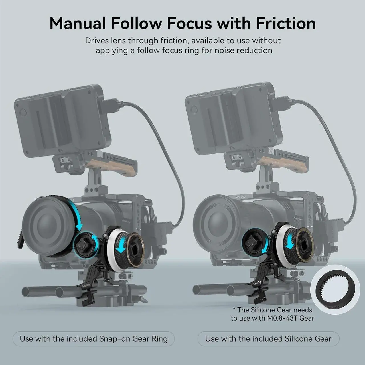 Alt view image 3 of 7 - Mini Follow Focus with A/B Stops & 15mm Rod Clamp and Snap-on Gear Ring Belt for DLSRs and Mirrorless Cameras, Fits Different Diameter Lenses Up to 114mm - 3010C