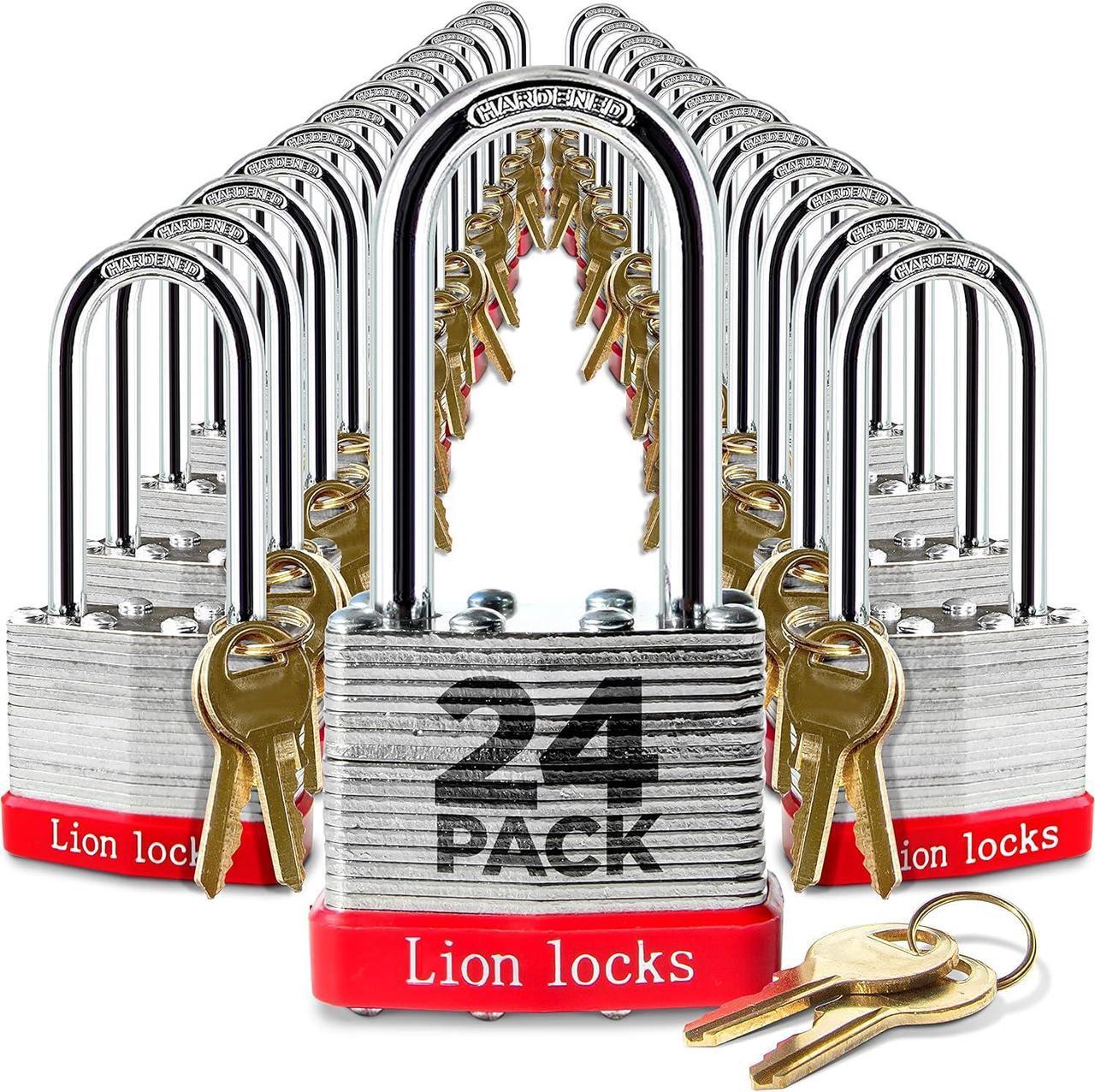 Main image of 24 Keyed Alike Padlocks with 2" Long Shackle, 48 Keys - Padlocks for Outdoor Use, Locks with Keys, Hardened Steel Case, Pick Resistant Brass Pin Cylinder for Hasp Latch, Locker, Gate