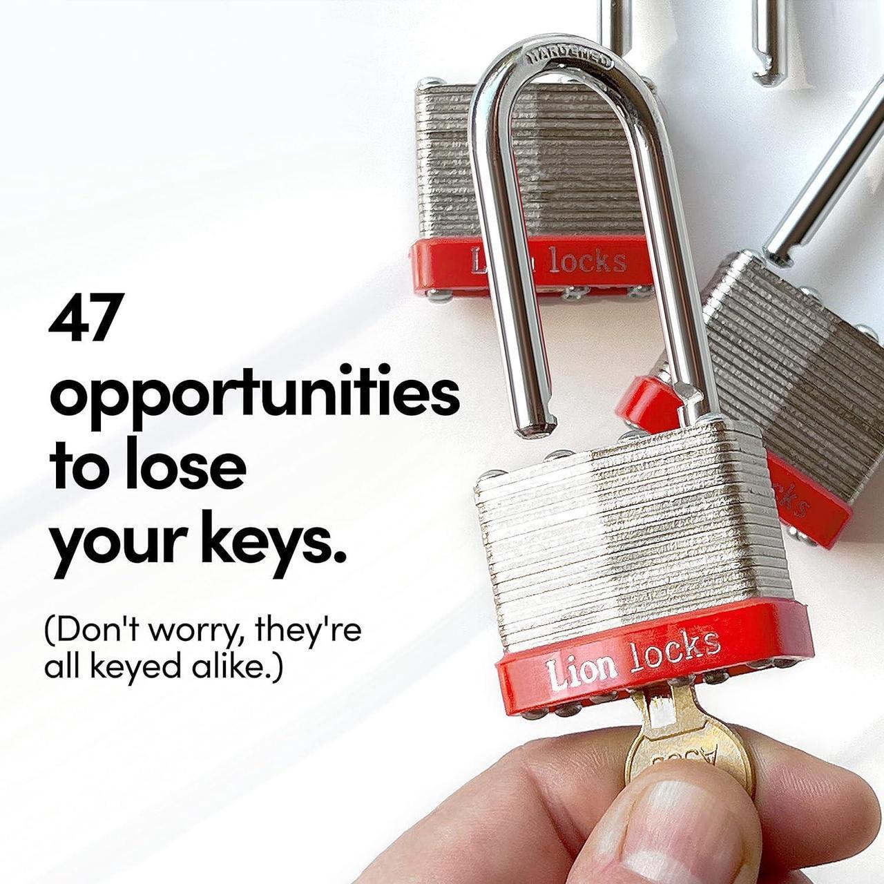 Alt view image 3 of 7 - 24 Keyed Alike Padlocks with 2" Long Shackle, 48 Keys - Padlocks for Outdoor Use, Locks with Keys, Hardened Steel Case, Pick Resistant Brass Pin Cylinder for Hasp Latch, Locker, Gate