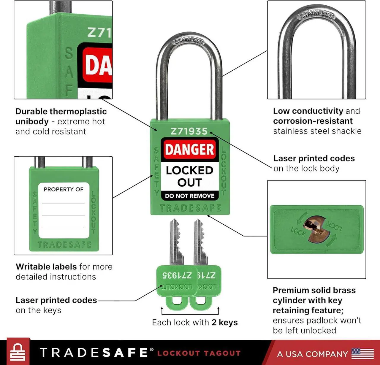Alt view image 5 of 7 - Lockout Tagout Locks Set - 10 Green Keyed Alike Padlocks, 2 Keys Per Lock, OSHA Compliant Loto Locks for Lock Out Tag Out Stations, Premium Grade