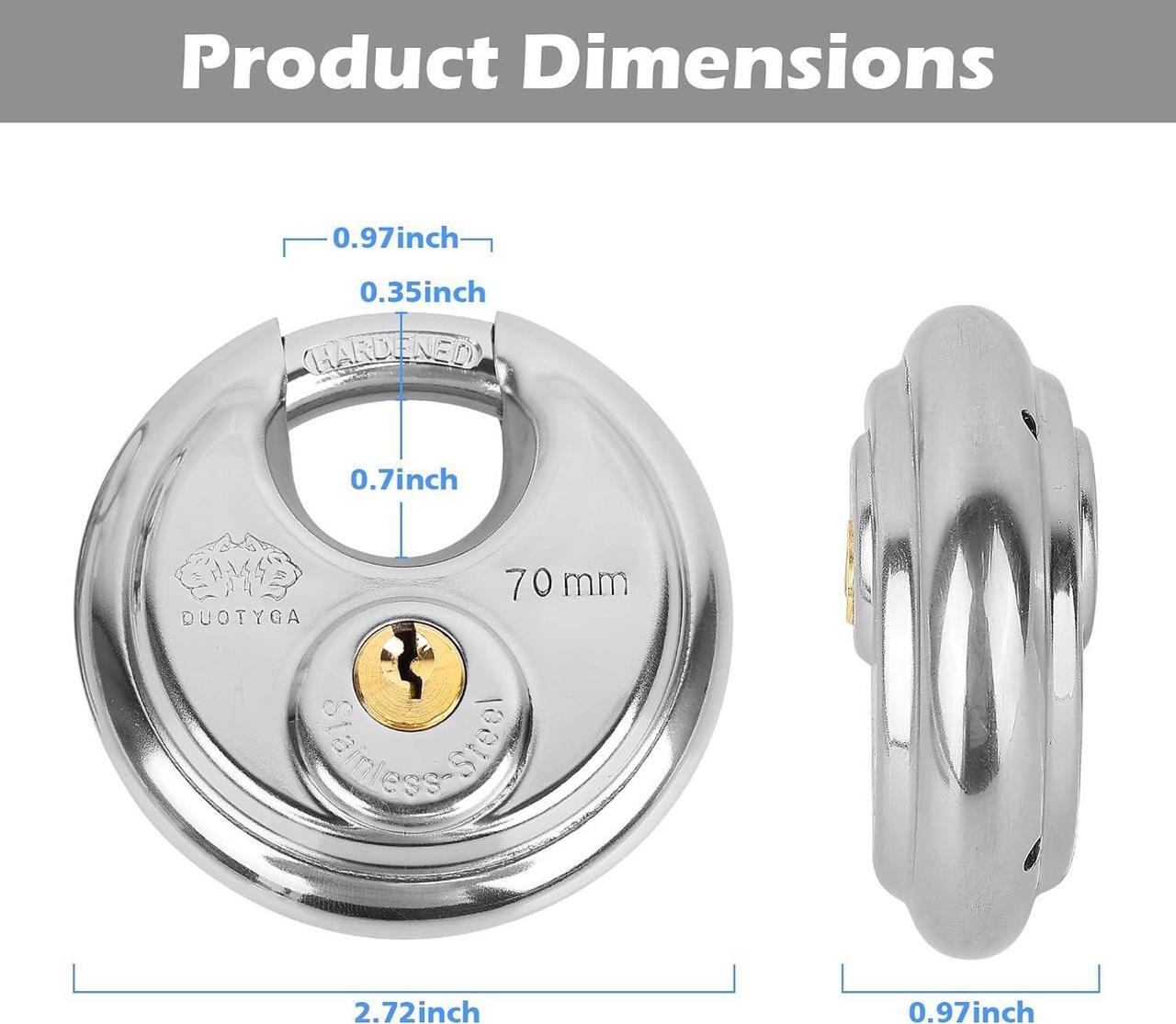 Alt view image 2 of 6 - Keyed Alike Padlock, 2-3/4 Inch Wide, Heavy Duty Stainless Steel Outdoor Disc Lock with Key for Storage Unit, Garages, Fence and Sheds, 24 Pack