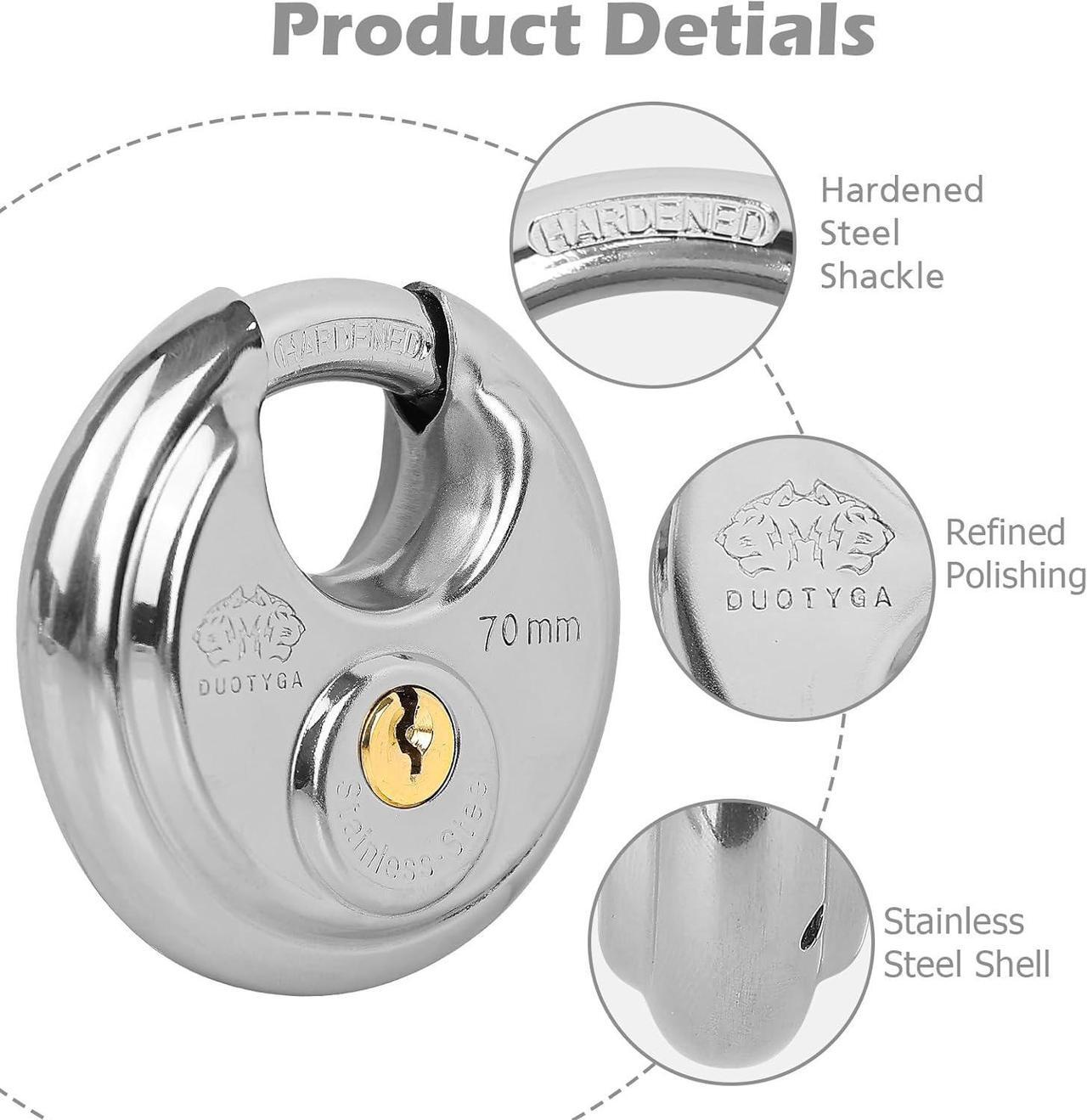 Alt view image 3 of 6 - Keyed Alike Padlock, 2-3/4 Inch Wide, Heavy Duty Stainless Steel Outdoor Disc Lock with Key for Storage Unit, Garages, Fence and Sheds, 24 Pack