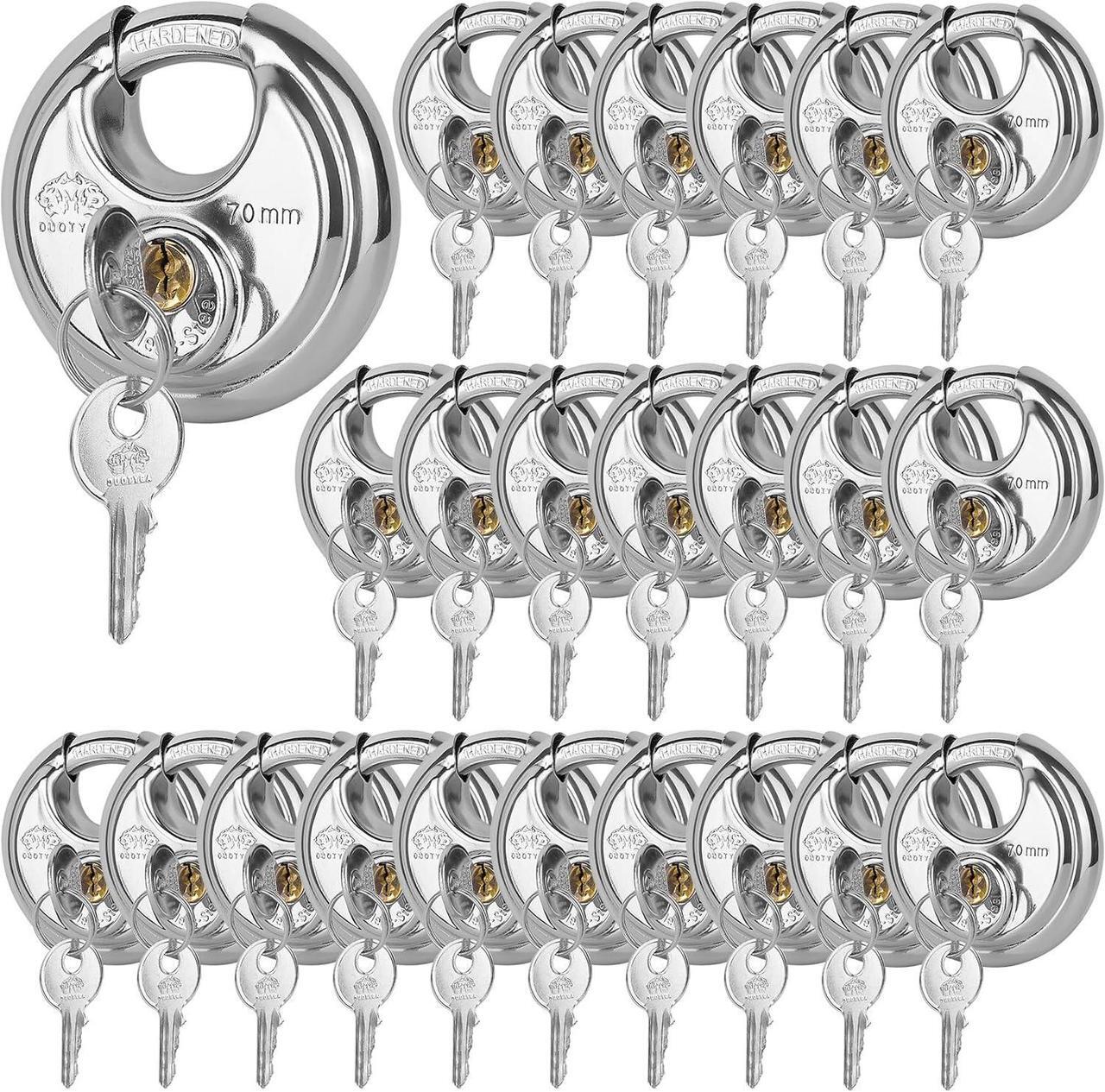 Main image of Keyed Alike Padlock, 2-3/4 Inch Wide, Heavy Duty Stainless Steel Outdoor Disc Lock with Key for Storage Unit, Garages, Fence and Sheds, 24 Pack