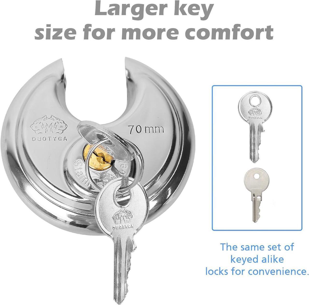 Alt view image 5 of 6 - Keyed Alike Padlock, 2-3/4 Inch Wide, Heavy Duty Stainless Steel Outdoor Disc Lock with Key for Storage Unit, Garages, Fence and Sheds, 24 Pack