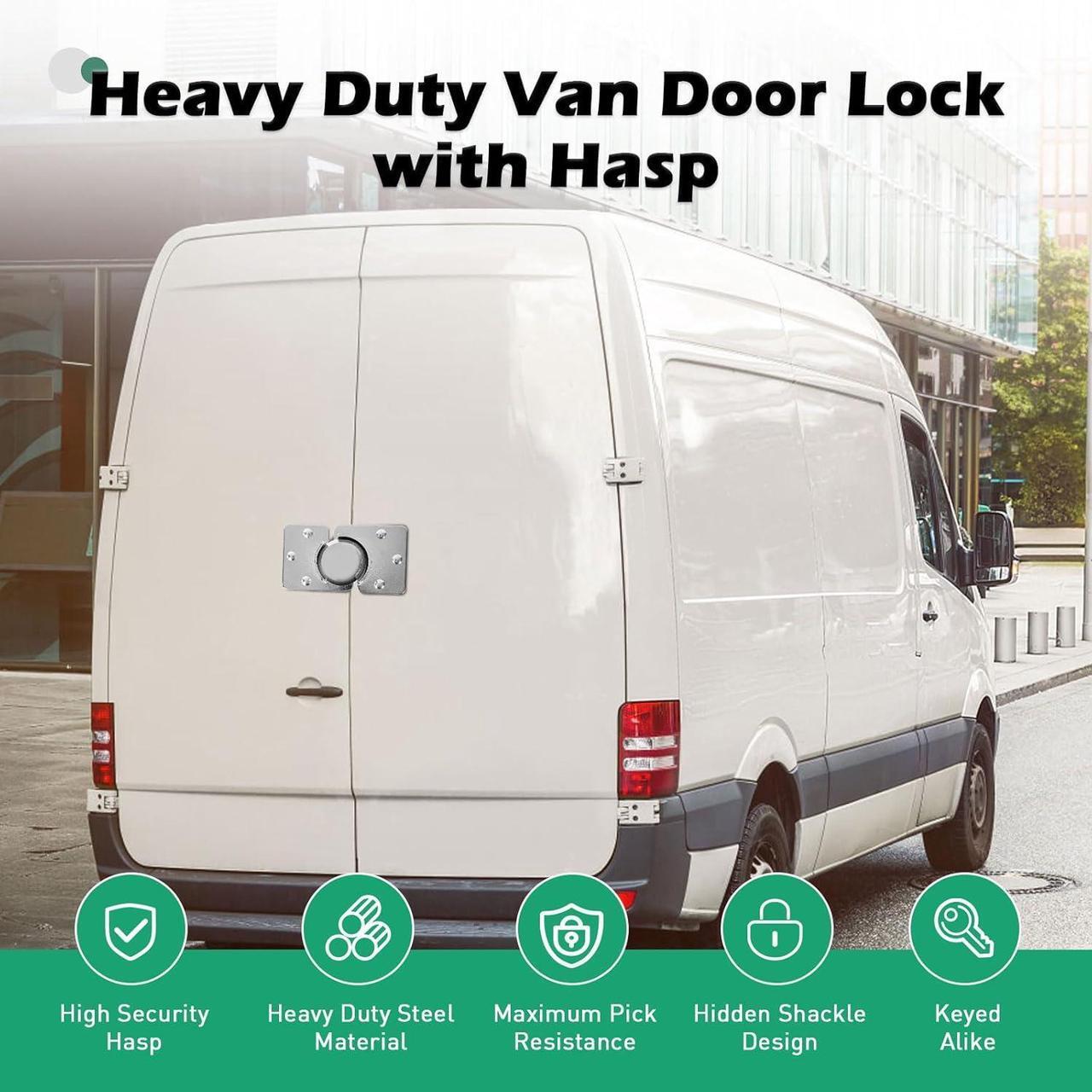 Alt view image 2 of 6 - 2 Pack Van Door Locks Keyed Alike Heavy Duty Puck Lock for Van w/Hasp High Security Hidden Shackle Padlocks Solid Steel Anti Theft Garage Shed Door Locks w/4Keys for Trailer Truck