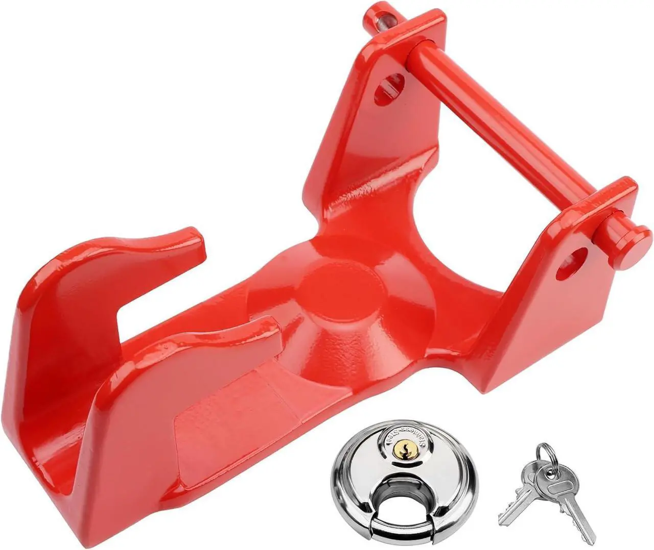 Main image of Gooseneck Hitch Lock with Keyed Padlock, Gooseneck Trailer Hitch Locks, Model TL-50 Coupler Trailer Lock, Gooseneck Lock Fit for Heavy Trailers, Livestock Haulers and RVs - Red