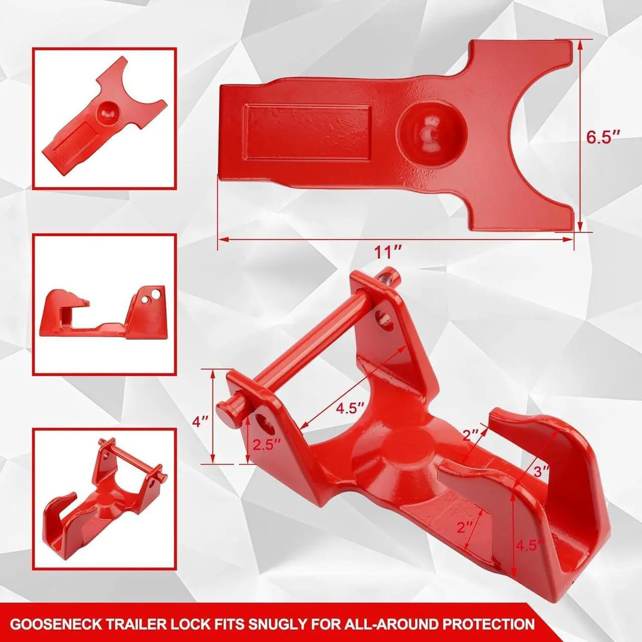 Alt view image 3 of 7 - Gooseneck Hitch Lock with Keyed Padlock, Gooseneck Trailer Hitch Locks, Model TL-50 Coupler Trailer Lock, Gooseneck Lock Fit for Heavy Trailers, Livestock Haulers and RVs - Red