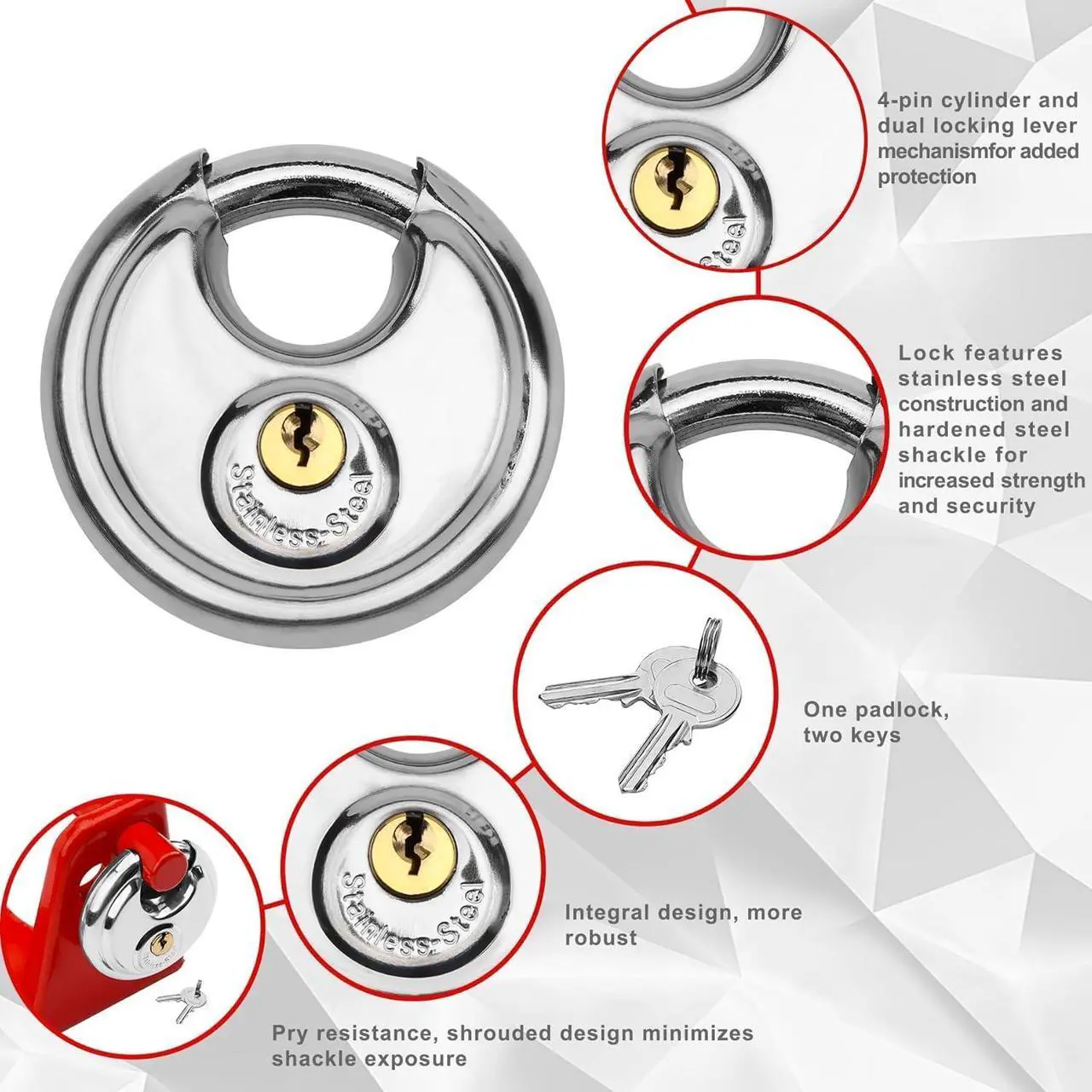 Alt view image 4 of 7 - Gooseneck Hitch Lock with Keyed Padlock, Gooseneck Trailer Hitch Locks, Model TL-50 Coupler Trailer Lock, Gooseneck Lock Fit for Heavy Trailers, Livestock Haulers and RVs - Red
