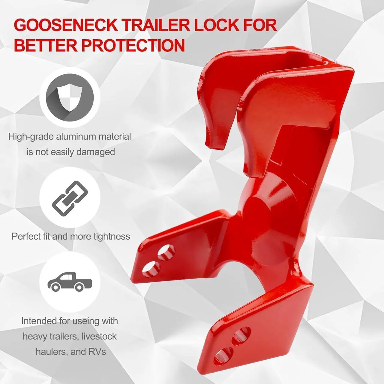 Alt view image 5 of 7 - Gooseneck Hitch Lock with Keyed Padlock, Gooseneck Trailer Hitch Locks, Model TL-50 Coupler Trailer Lock, Gooseneck Lock Fit for Heavy Trailers, Livestock Haulers and RVs - Red