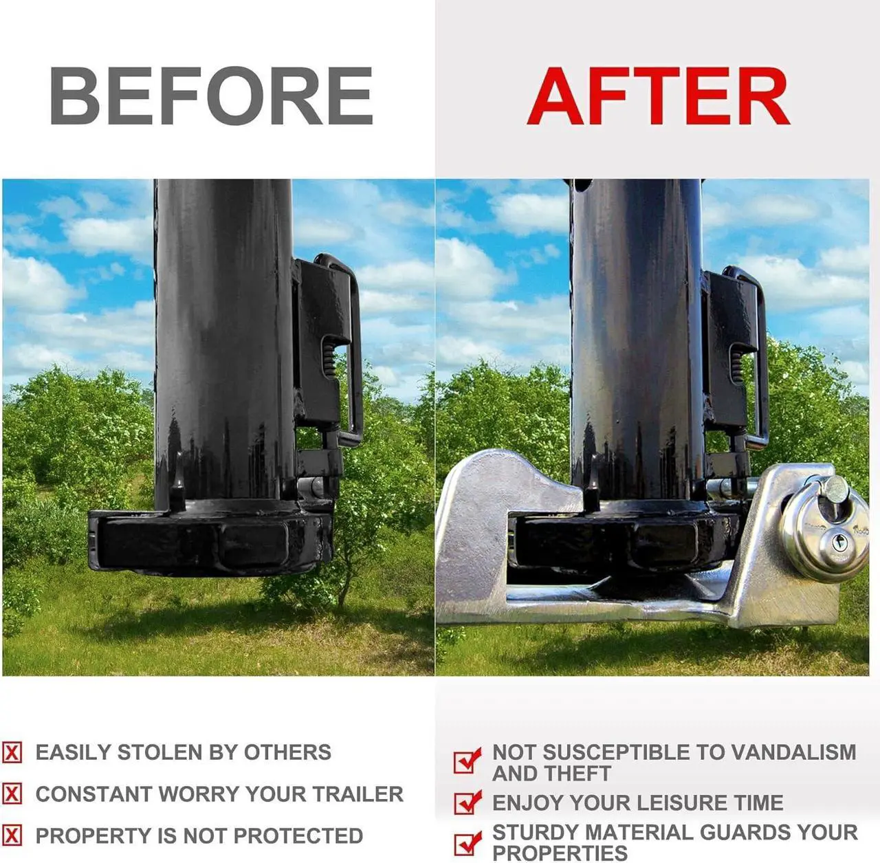 Alt view image 6 of 7 - Gooseneck Hitch Lock with Keyed Padlock, Gooseneck Trailer Hitch Locks, Model TL-50 Coupler Trailer Lock, Gooseneck Lock Fit for Heavy Trailers, Livestock Haulers and RVs - Red
